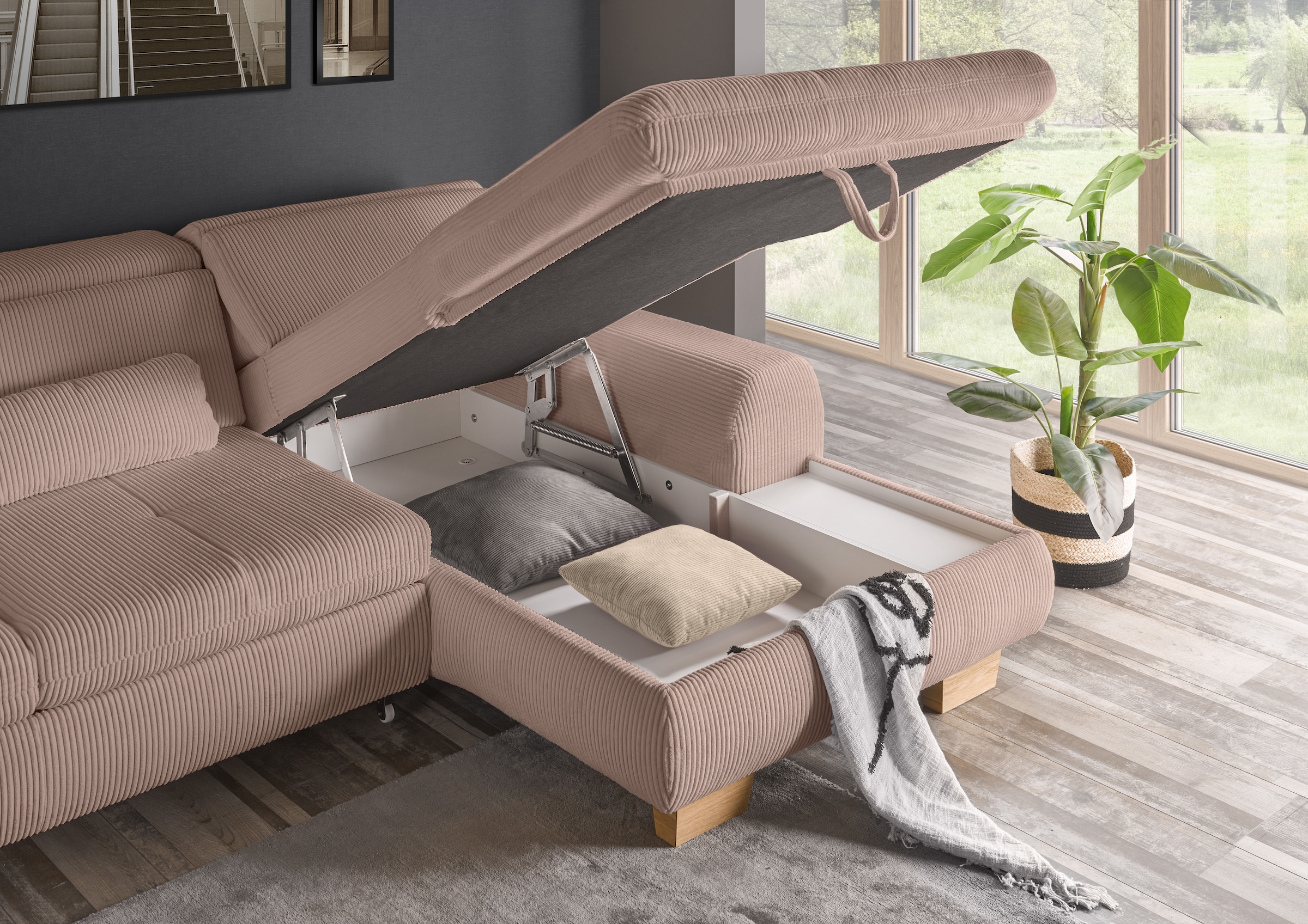 set one by Musterring Ecksofa »SO 3400«, mit Canape und verschiedenen Funktionen, Kaltschaum, B307 x T195 cm