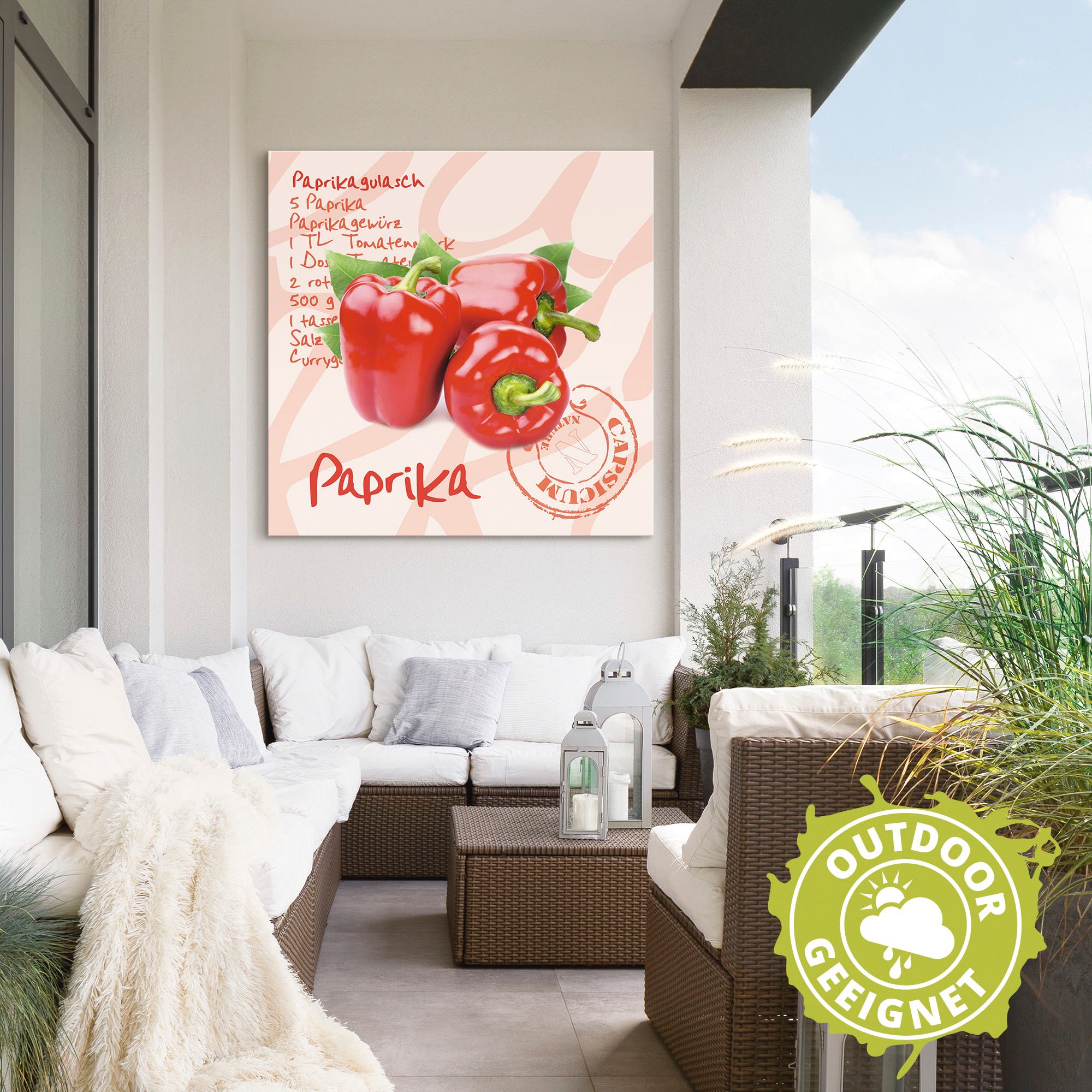 Artland Alu-Dibond-Druck »Paprika liegt auf weißen Untergrund«, Lebensmittel, (1 St.), für Innen- und Außenbereich geeignet, Outdoorbild