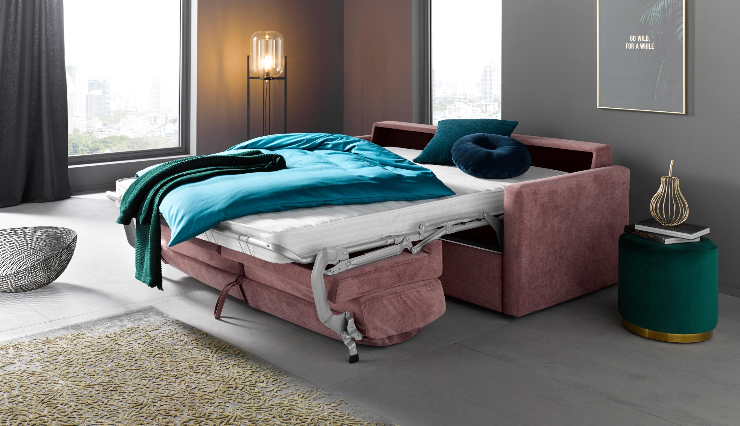 Places of Style Schlafsofa »GOLDPOINT 182cm, Dauerschläfer, Liegefläche 140/200 cm,«, 3-Sitzer mit Bettfunktion, Bonell-Federkernmatratze