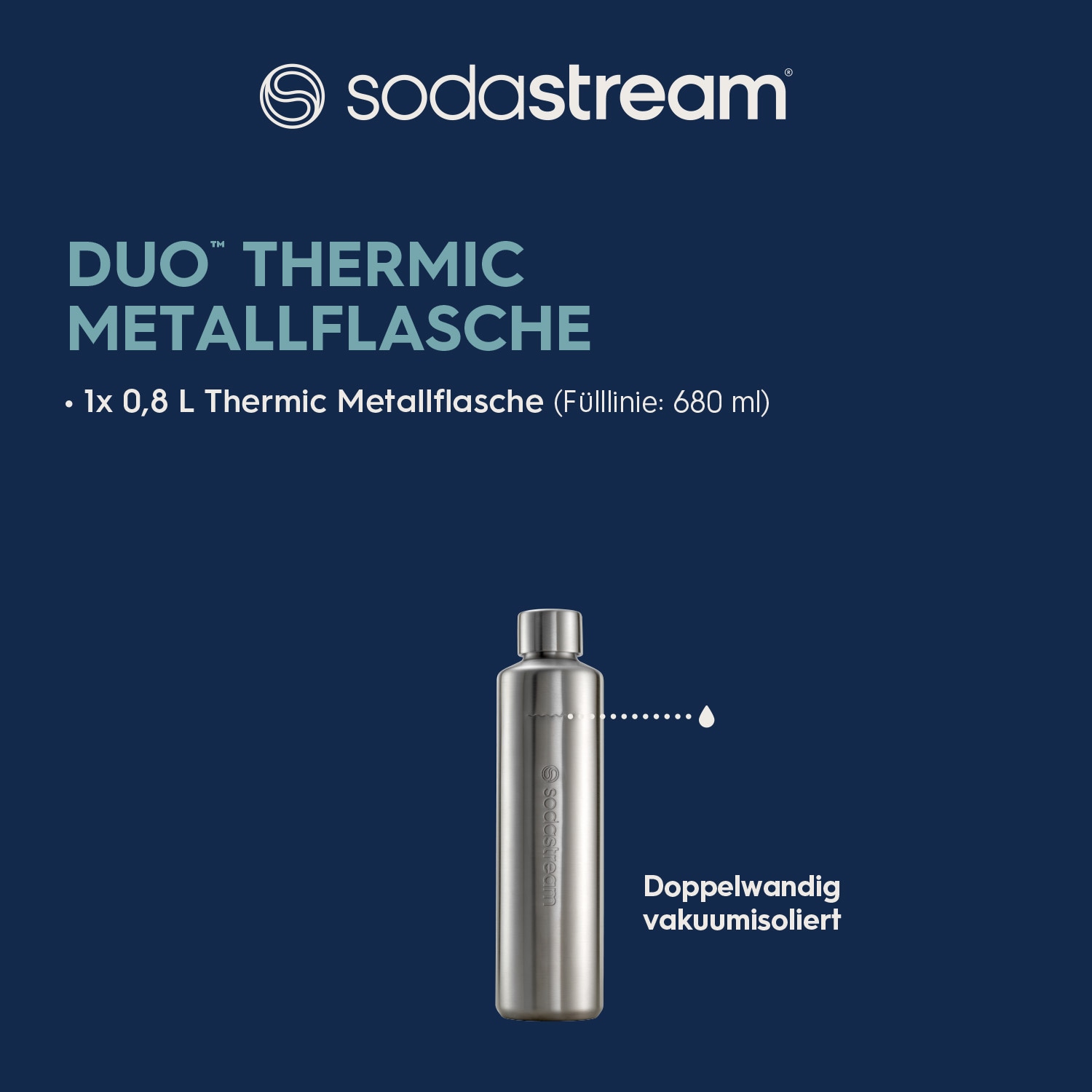 SodaStream Wassersprudler Flasche »Metallflasche DUO Thermic, 0,8 l« Kapazität von 680 ml bis zur Fülllinie