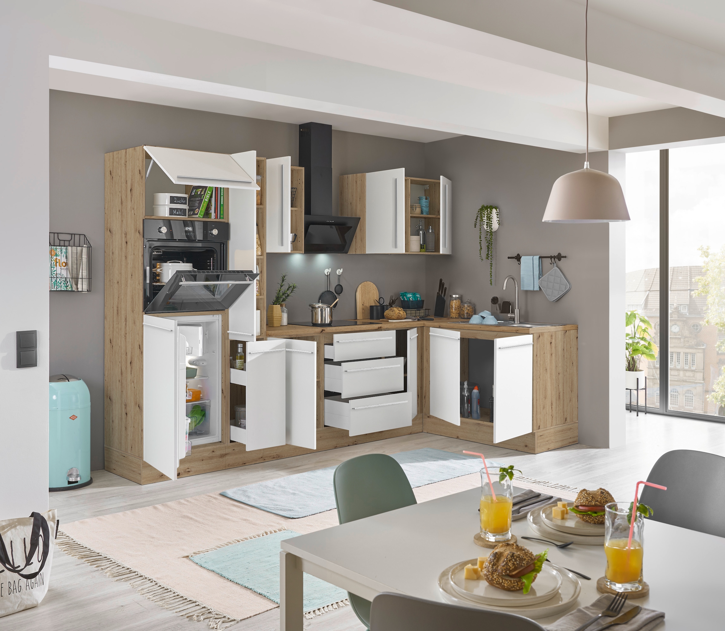 KOCHSTATION Winkelküche »Florida, Stellbreite 300x165 cm«, wahlweise mit E-Geräten, mit Softclose für Türen und Schubkästen