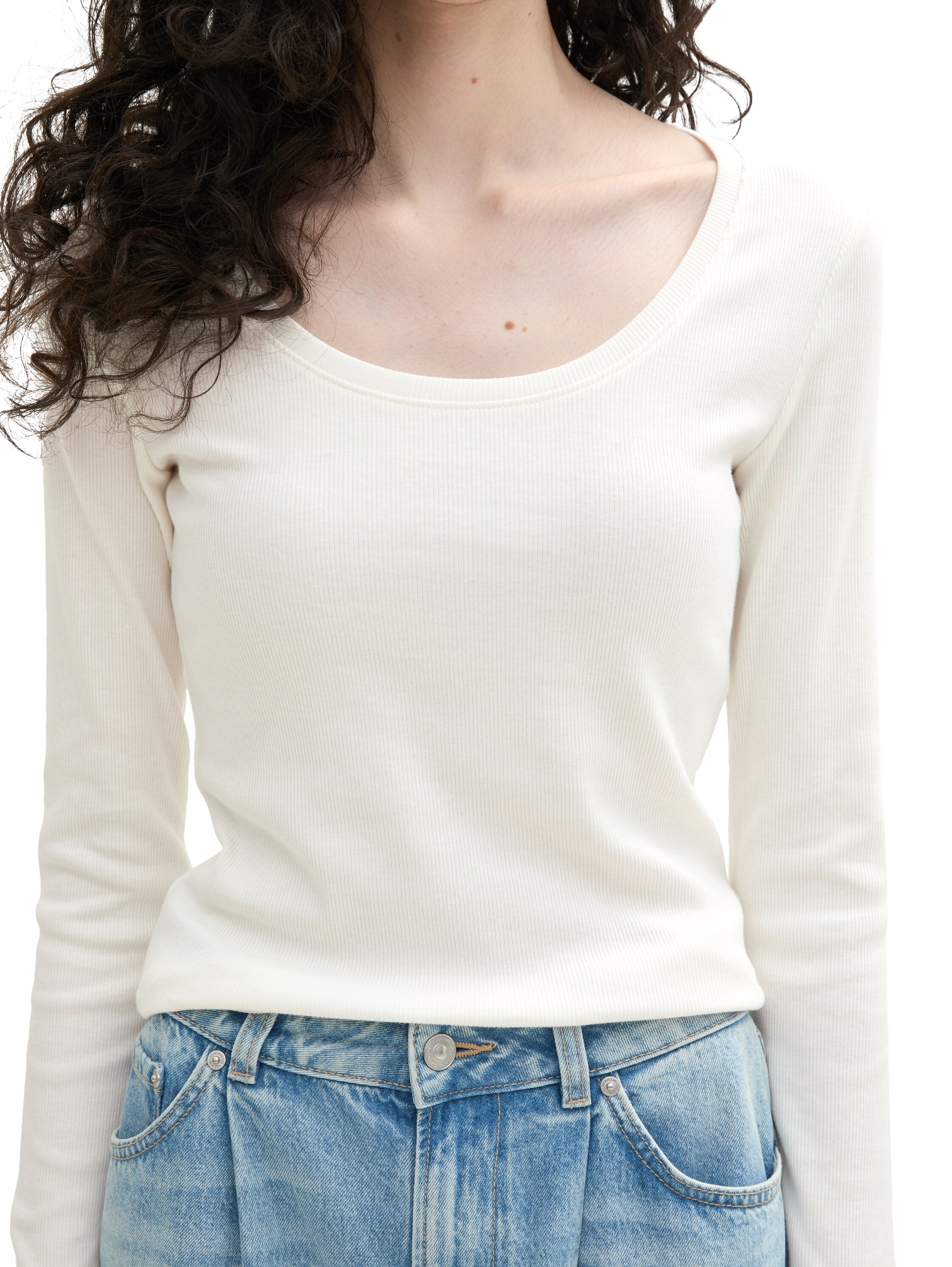 TOM TAILOR Denim Rundhalsshirt, gerippt und mit Stretch