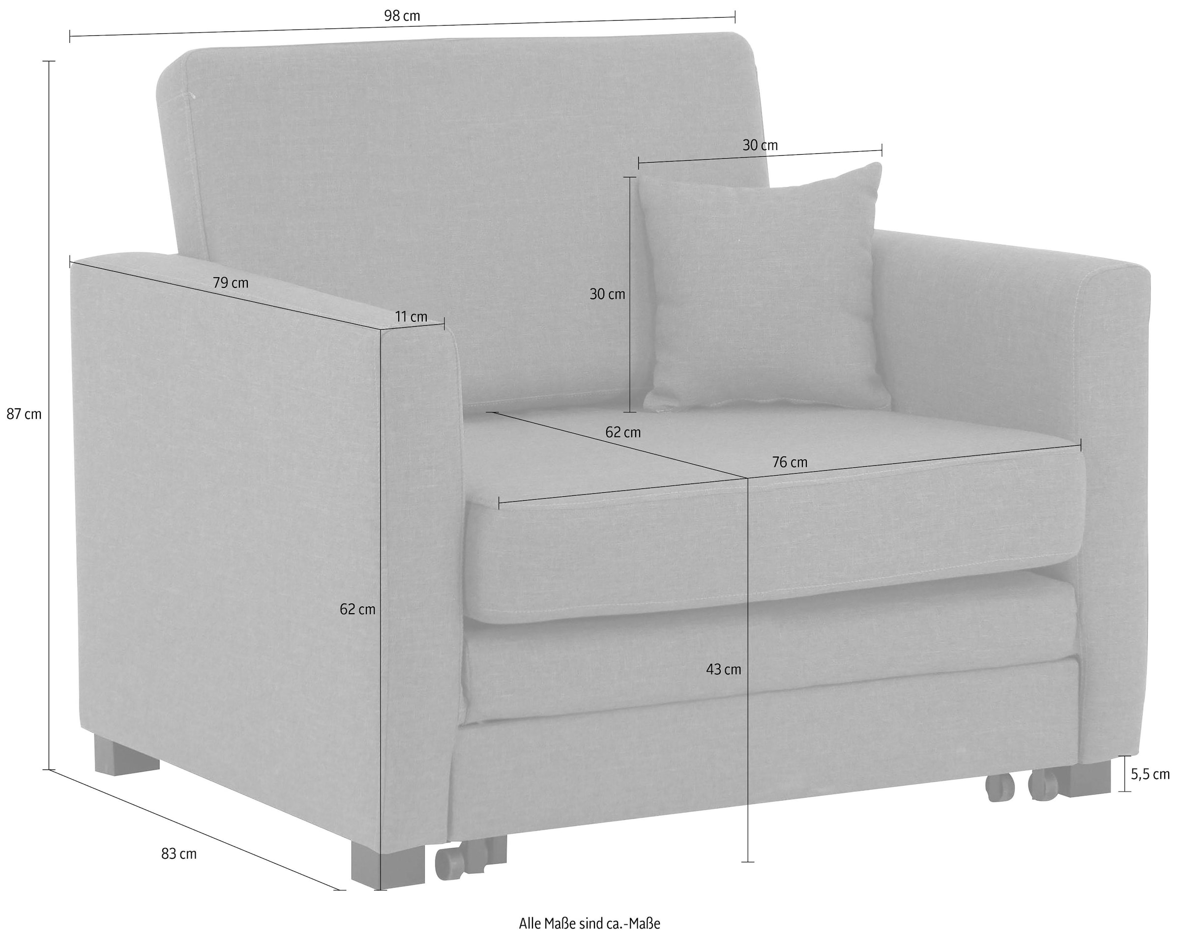 Home affaire Sessel »Mexico Schlafsessel«, mit ausziehbarer Schlaffunktion, B/T/H: 98/83/87 cm