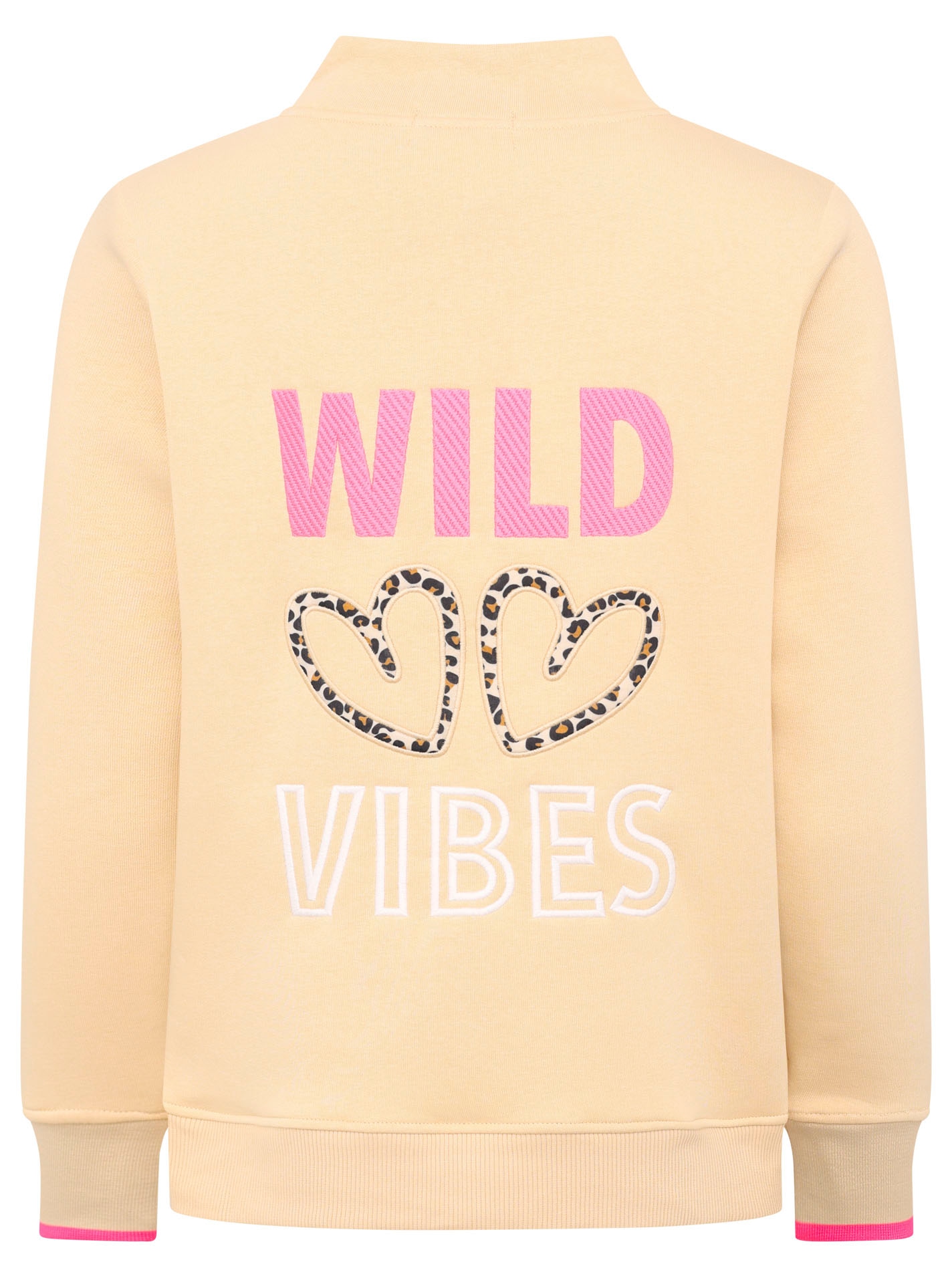 Zwillingsherz Troyer »"Wild Vibes"«, mit Stehkragen, Leodetails und großer WILD VIBES Applikation am Rücken