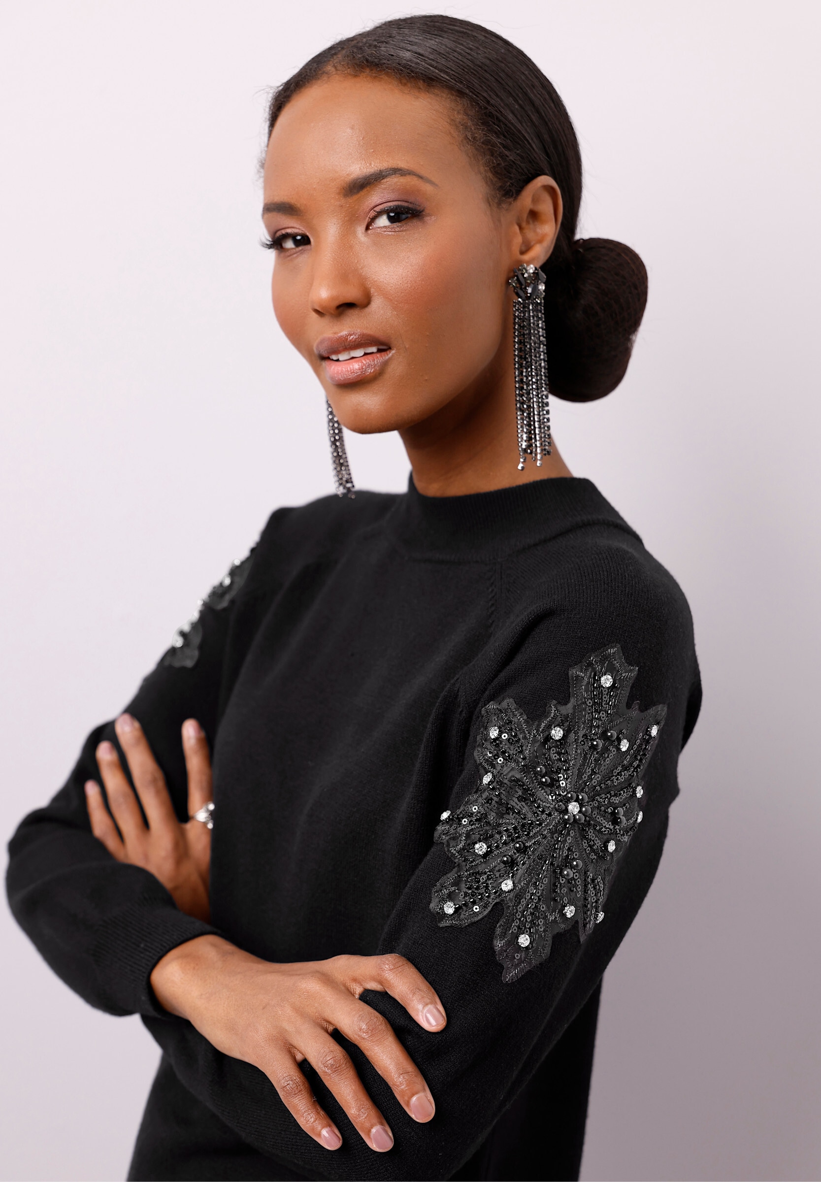 creation L Strickpullover »Modal-Mix-Pullover Langarm-Pullover mit besticktem Netzeinsatz«
