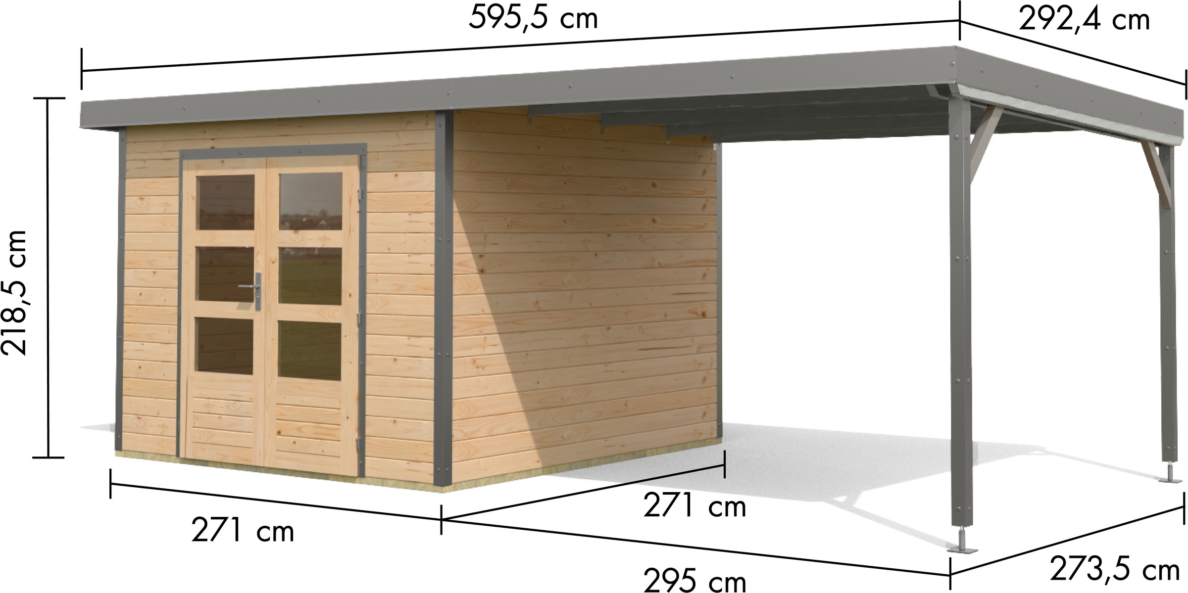 Karibu Gartenhaus »Plutino 6  SET, in verschiedenen Farben« inkl. Anbaudach