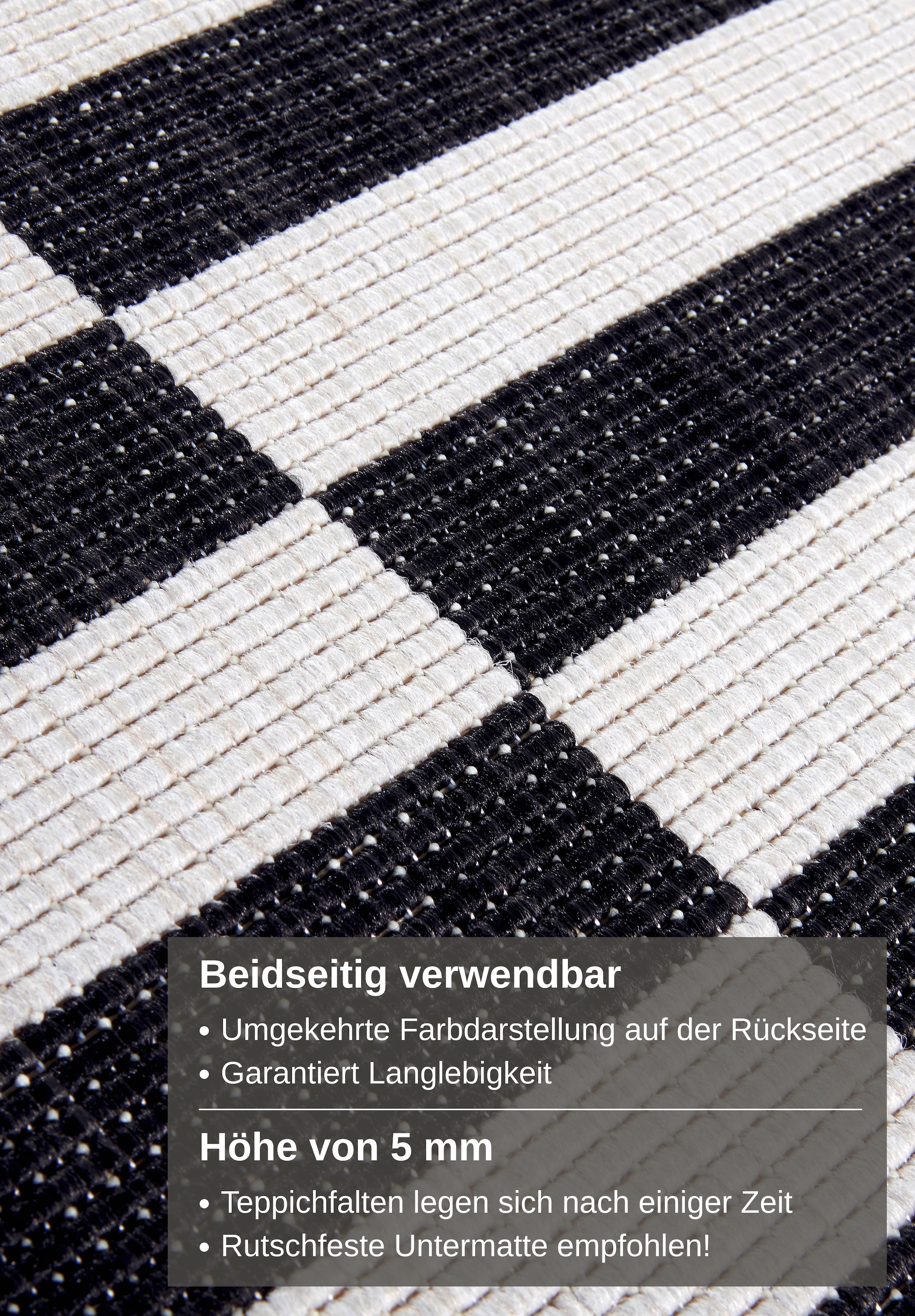 my home Teppich »Viela  Outdoor Wendeteppich, auch als Läufer erhältlich«, rechteckig, 5 mm Höhe, schwarz weiß, Flachgewebe, Balkon, Wohnzimmer, In-Outdoor, wasserfest