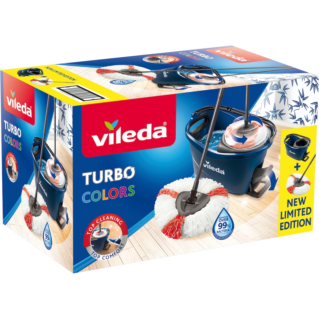 Vileda Bodenwischer-Set »Turbo Colors Blau«, (3 St., Komplettset aus Bodenwischer, Eimer und Wischmop)