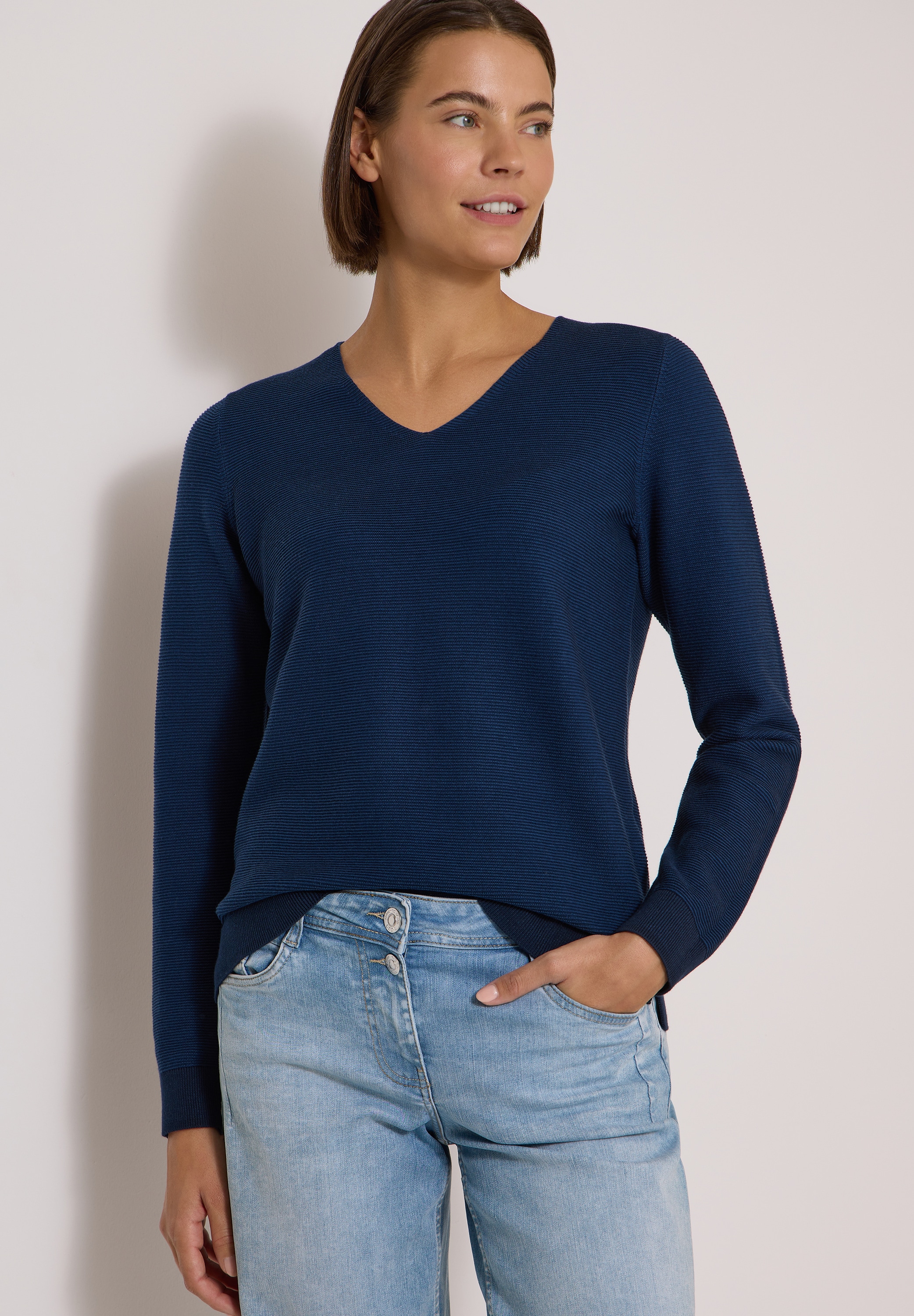 Cecil Strickpullover im Two-Tone-Look mit V-Neck