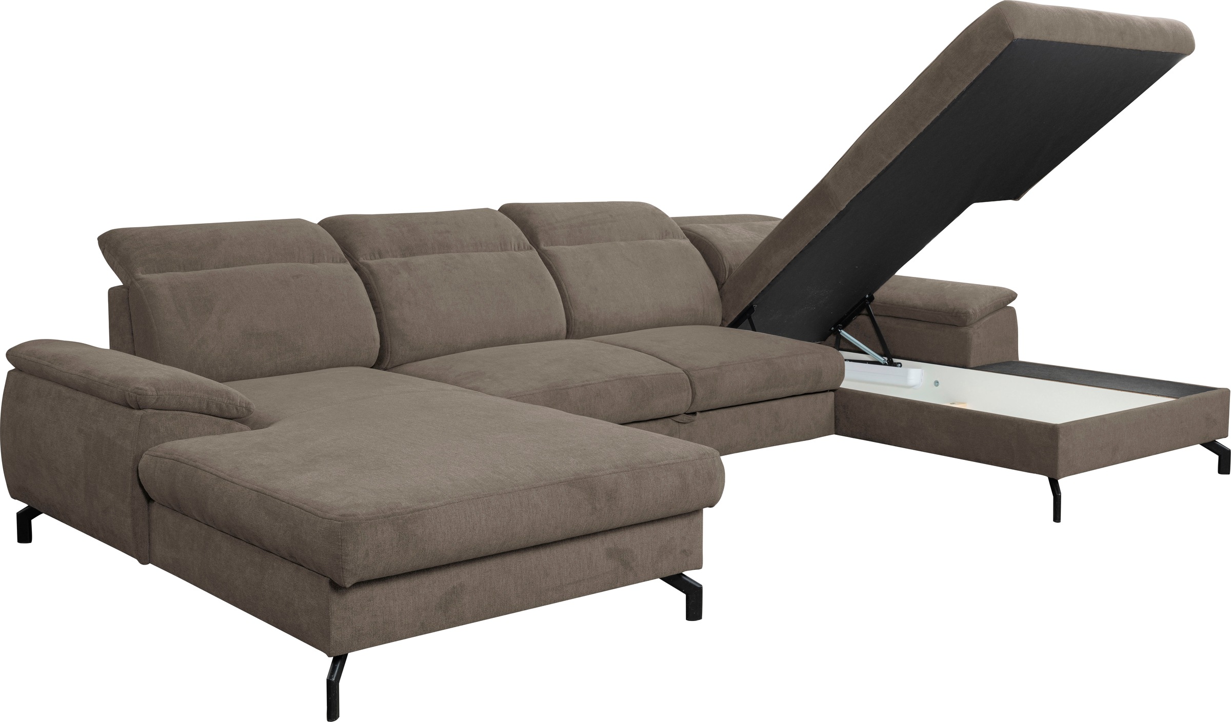 WERK2 Wohnlandschaft »Slavio U-Form«, Modernes U-Sofa mit Schlaffunktion, Bettkasten, Kopfteile verstellbar