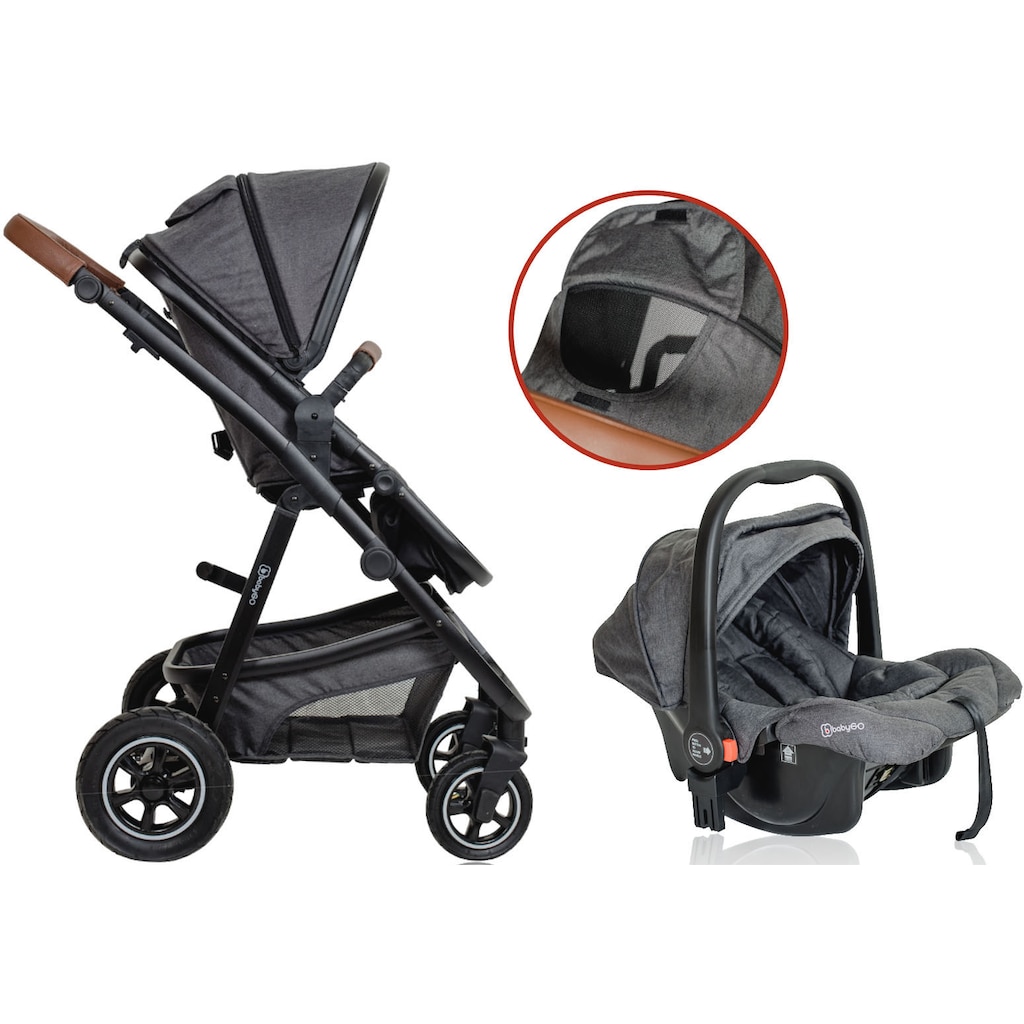 BabyGo Kombi-Kinderwagen »Simplex AIR 3in1, Grey melange«, 15 kg