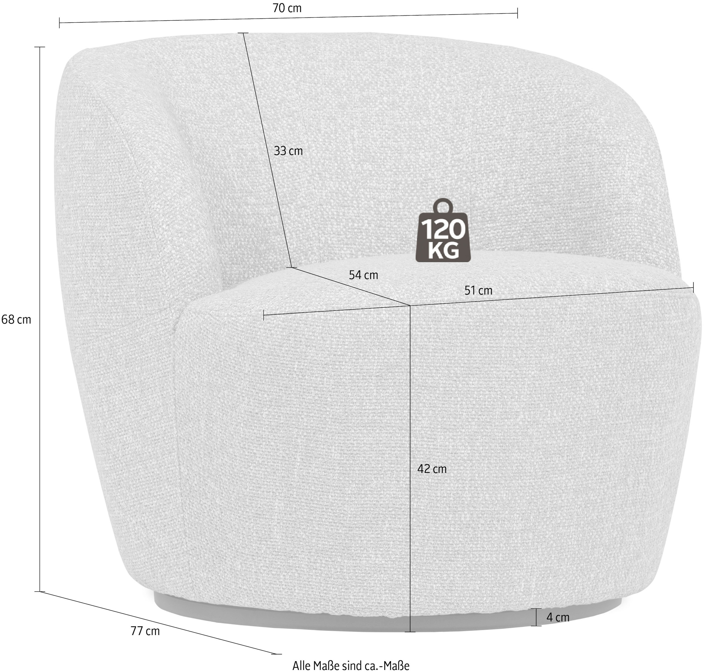 WOOOD Drehsessel »Serra Mischgewebe Bezug mit Drehmechanismus H 68 x B 70 x T 77 cm« Tragkraft 120 kg, vollständig montiert, Geringe Verschleißfestigkeit