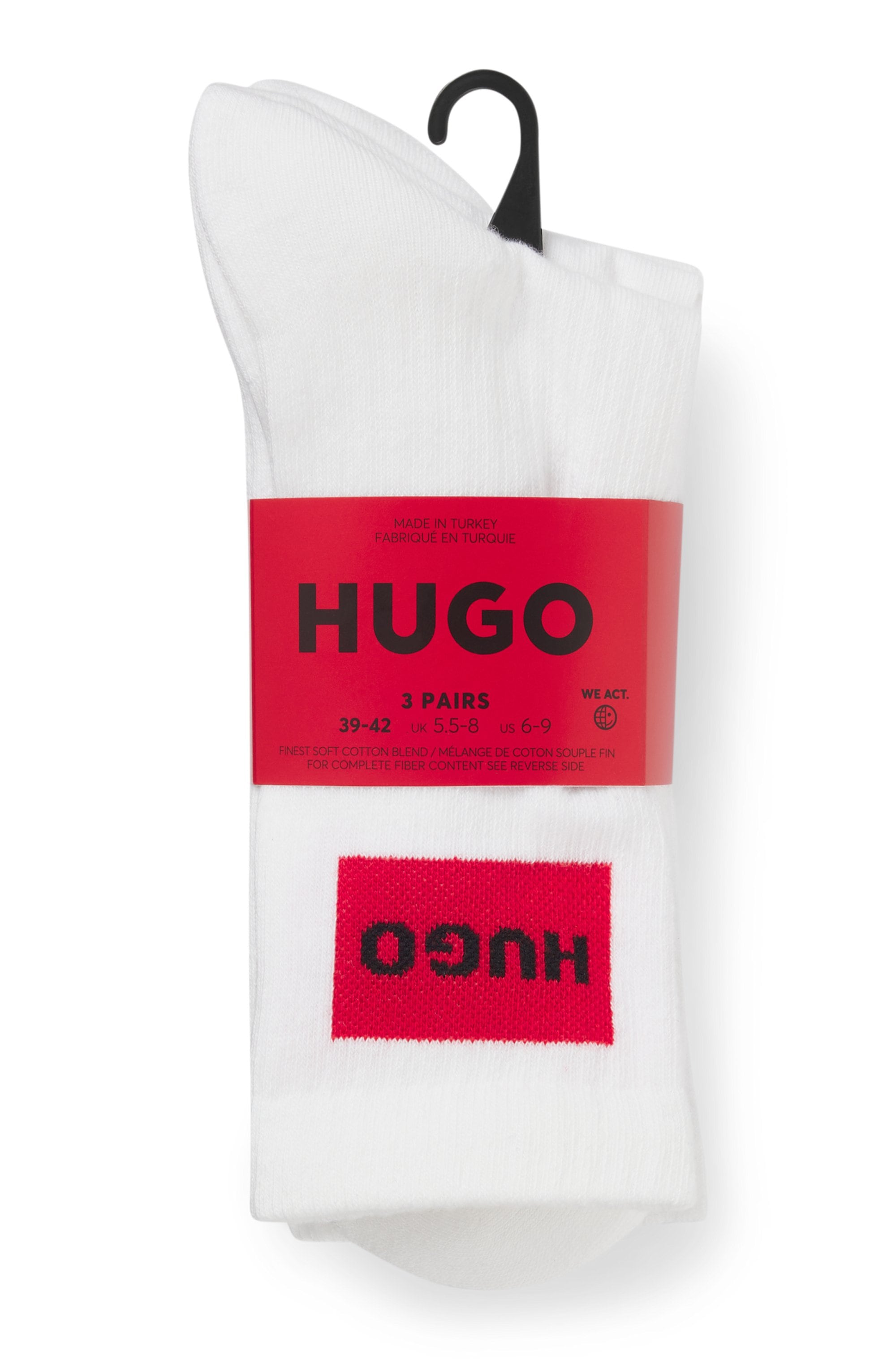 HUGO Underwear Freizeitsocken »3P QS RIB LABEL«, (Packung, 3 Paar, 3er), mit kontrastfarbenen HUGO Logo