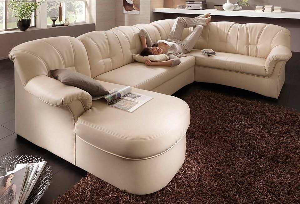 DOMO collection Wohnlandschaft »Papenburg, zeitlose Rückensteppung, elegante Formensprache, U-Form«, in großer Farbvielfalt, wahlweise mit Bettfunktion
