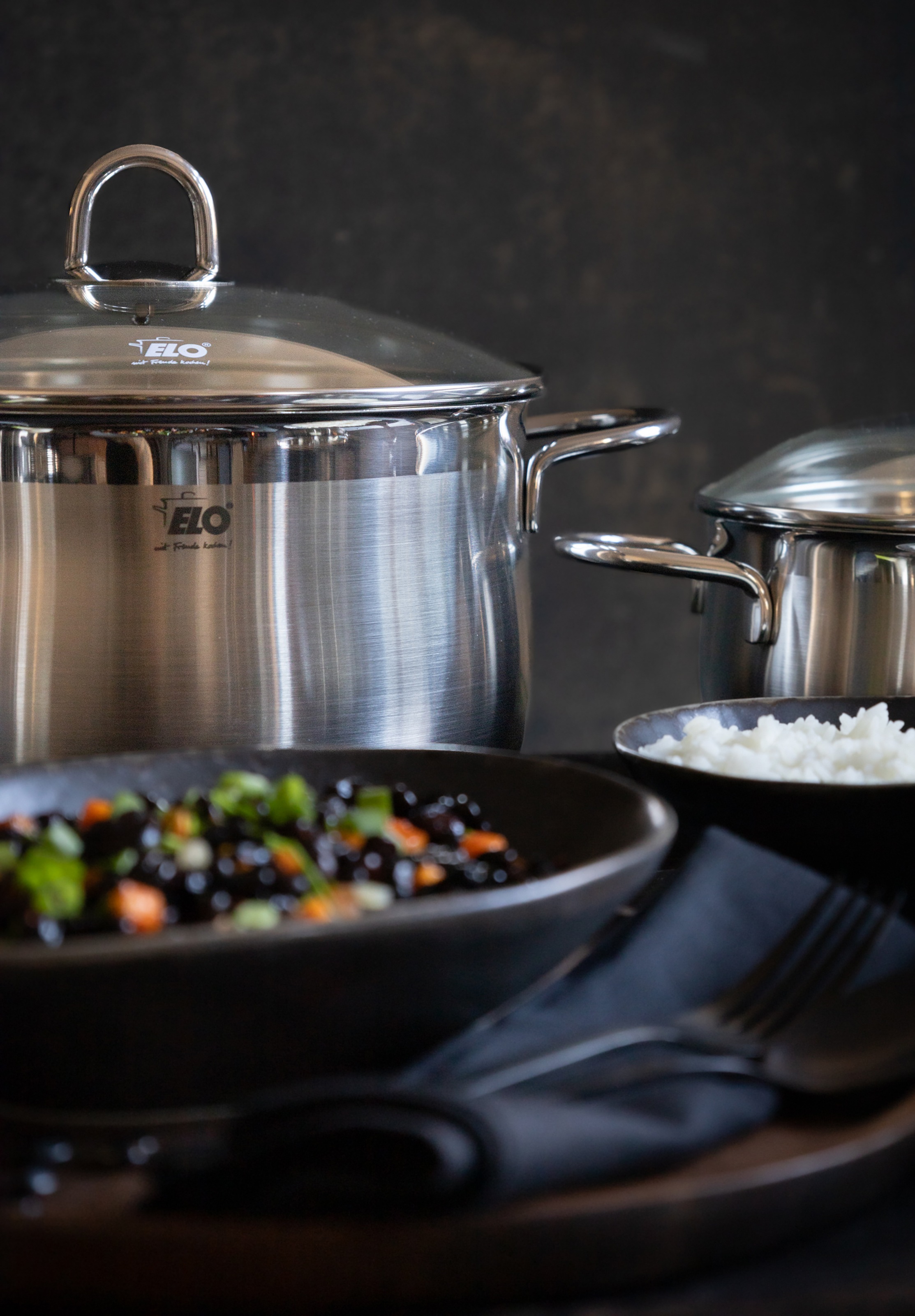 Elo Topf-Set »Platin« Set, 1 Bratentopf 20 cm, je 1 Fleischtopf 16/20/24 cm, 1 Kasserolle 16 cm, 9 Stk. tlg. Edelstahl 18/10
