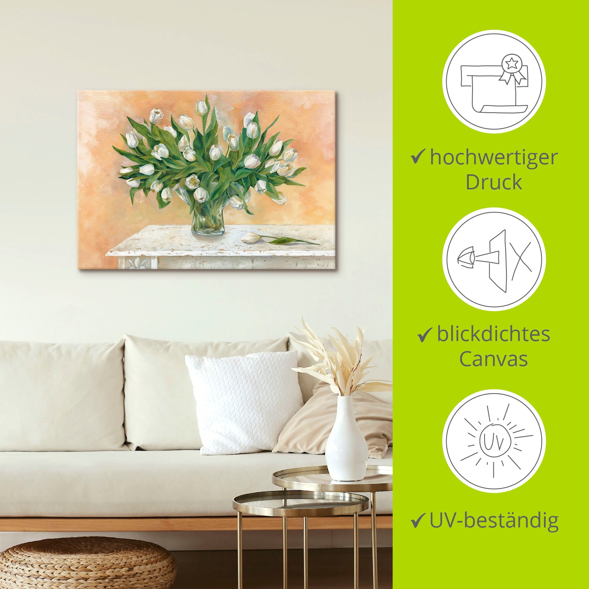 Artland Leinwandbild »Weiße Tulpen II« Blumen 1 Stk. tlg. auf Holzrahmen gespannt
