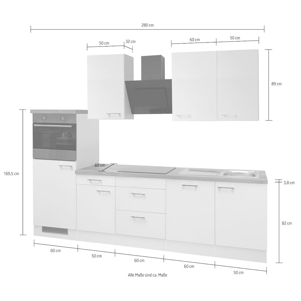Flex-Well Küchenzeile »Kopenhagen«, wahlweise mit E-Geräten, Gesamtbreite 280 cm