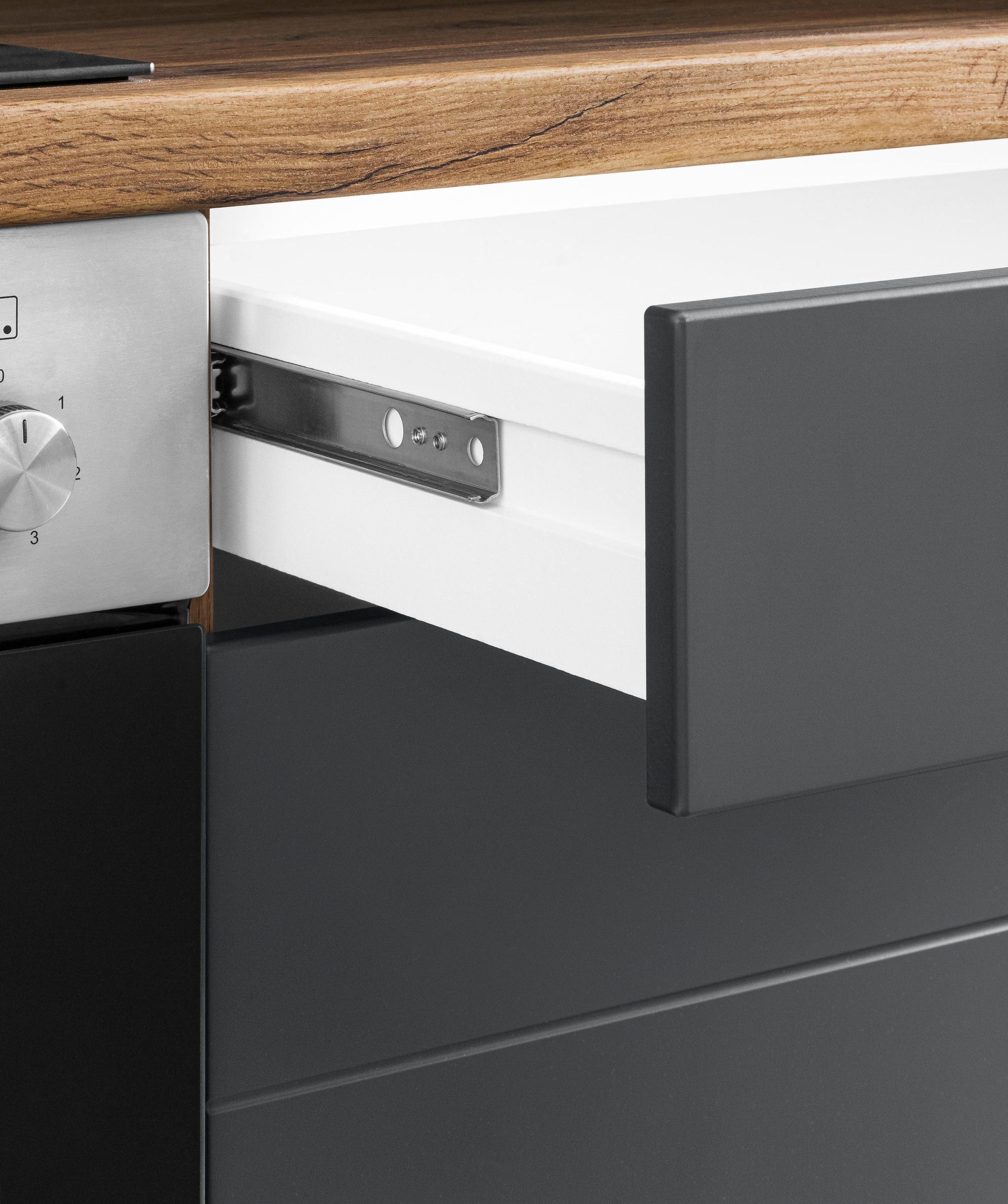 KOCHSTATION Küchenzeile »KS-Luhe« 240 cm breit, wahlweise mit oder ohne E-Geräten, gefräste MDF-Fronten