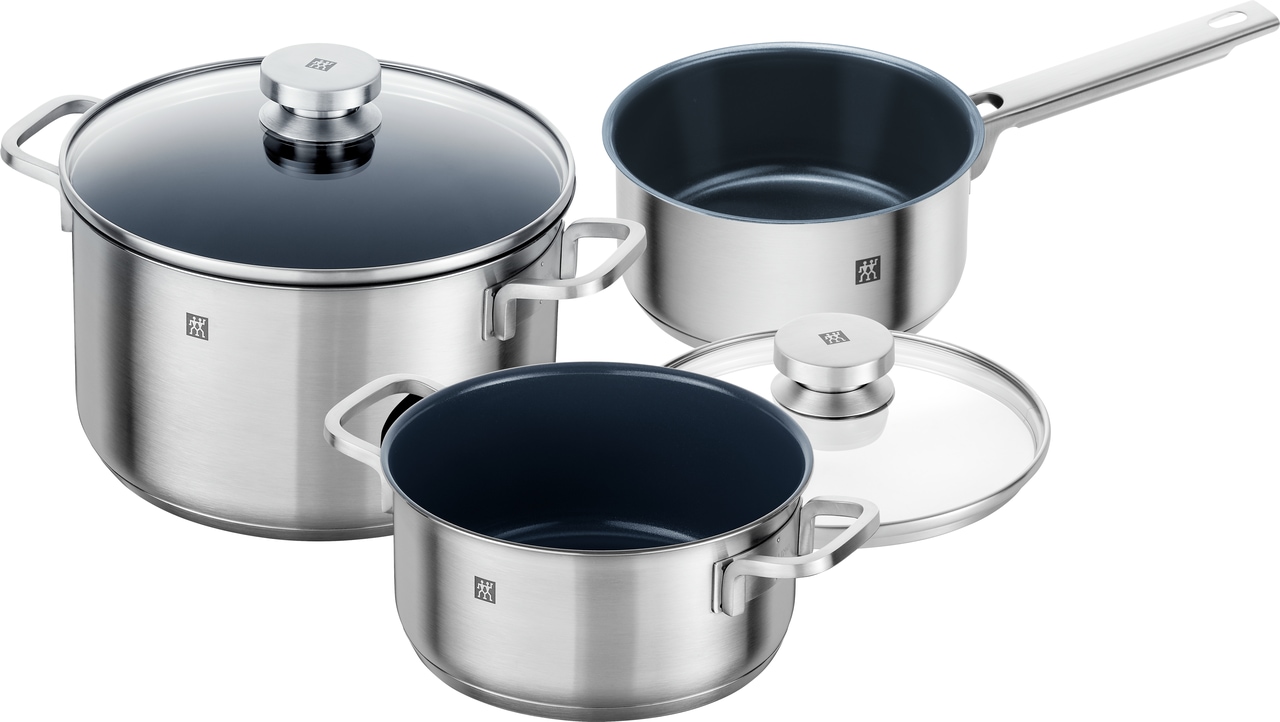 Zwilling Topf-Set »Focus«, Edelstahl 18/10, (Set, 5 tlg., 1x Kochtopf Ø 24 cm, 1x Bratentopf Ø 20 cm, 1x Kasserolle Ø 16 cm), Induktion