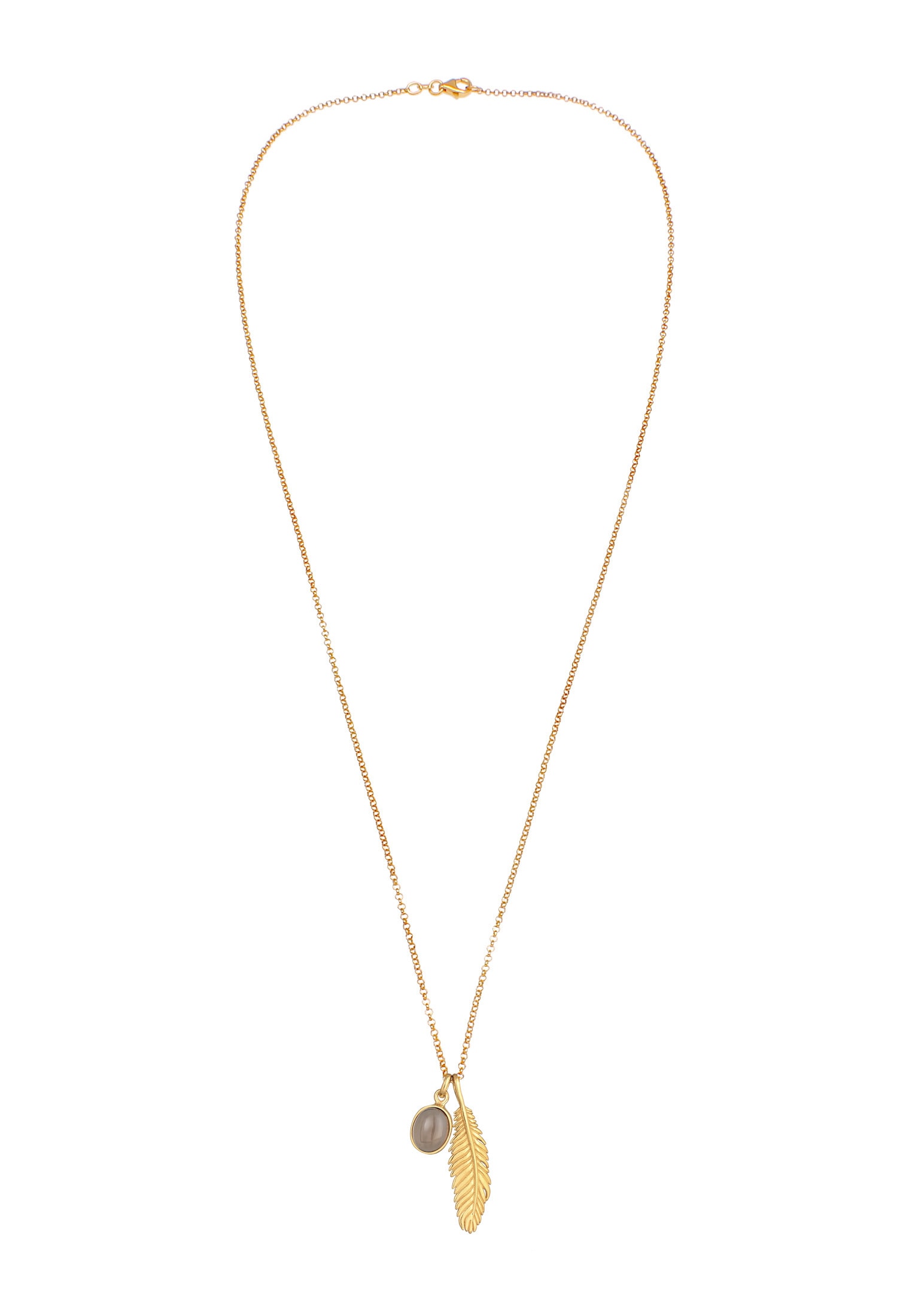 Kuzzoi Lange Kette »Halskette Herren Feder Oxid Quarz Rauchig 925 Silber«