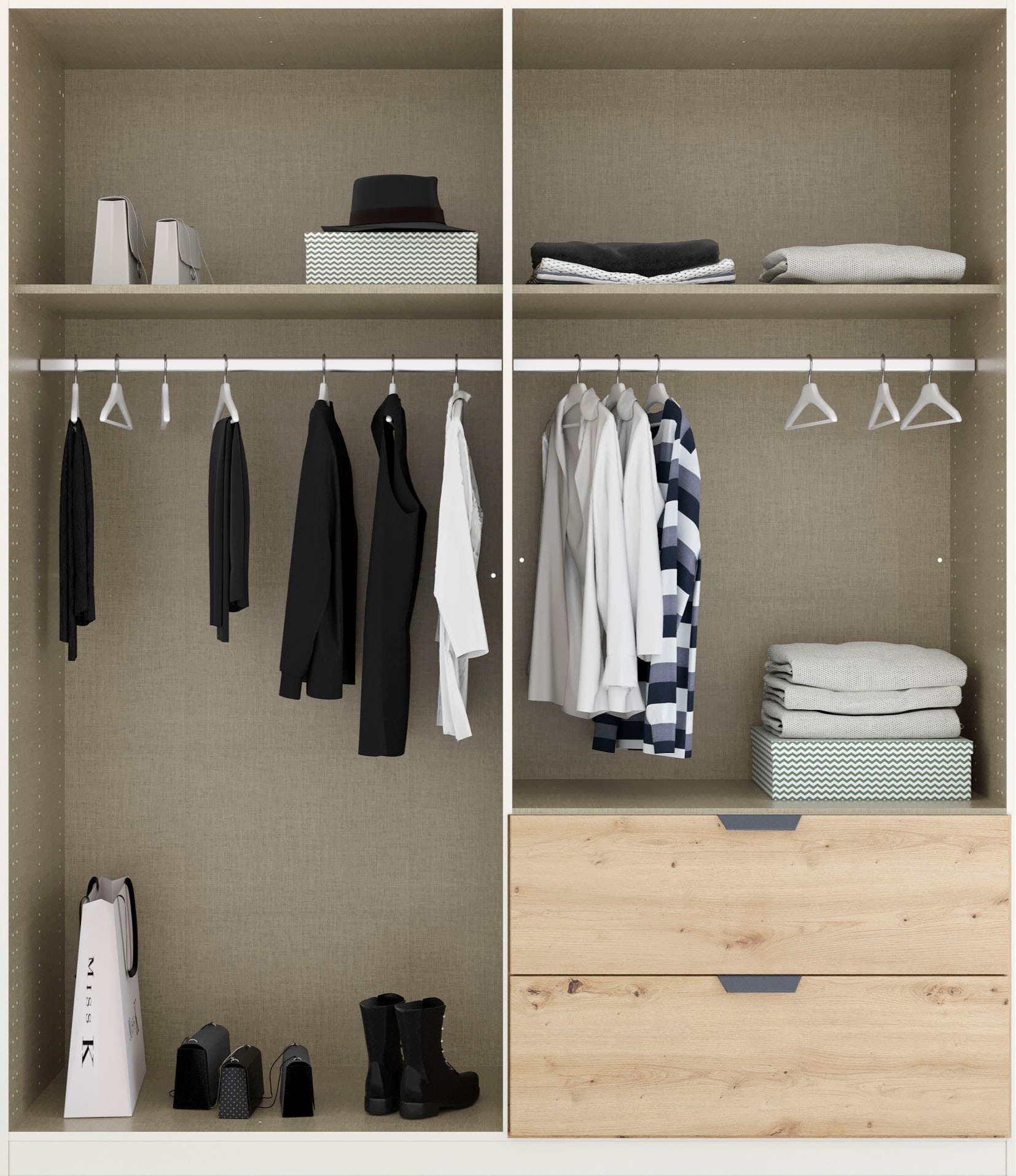 rauch Drehtürenschrank »Kleiderschrank Schrank Garderobe Ankleide DARK&WOOD BY QUADRA SPIN« Breiten: 181/226/271 cm, Höhe 210 cm,  im Industrial Style mit Metallgriffstangen