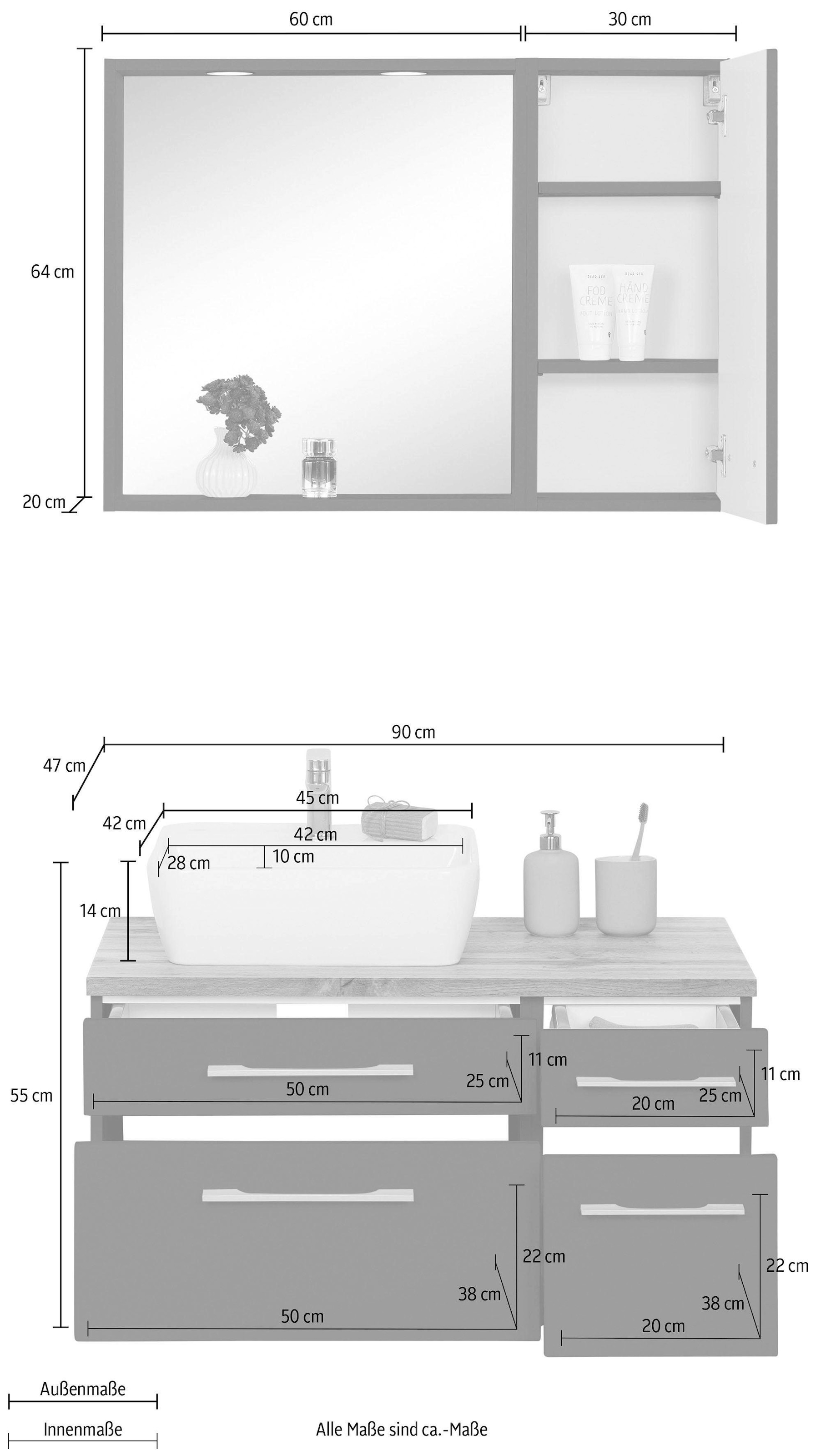 welltime Badmöbel-Set »Davos« 3 Stk. tlg.