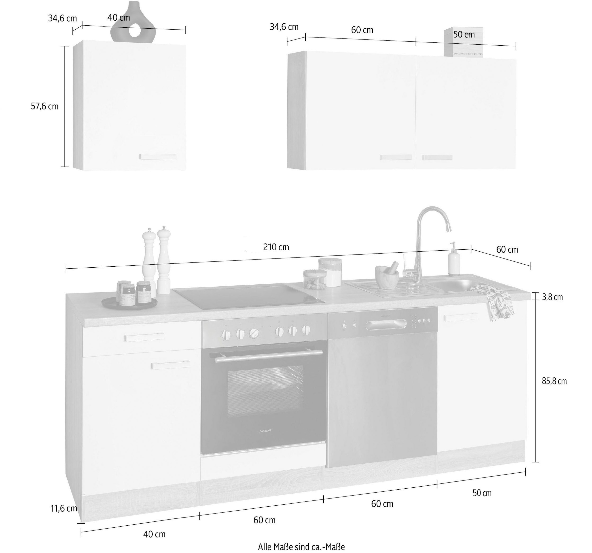 OPTIFIT Küchenzeile »Leer«, Breite 210 cm, mit Hanseatic-E-Geräten bequem  bestellen