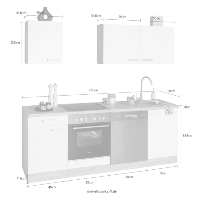 OPTIFIT Küchenzeile »Leer«, Breite 210 cm, mit Hanseatic-E-Geräten bequem  bestellen