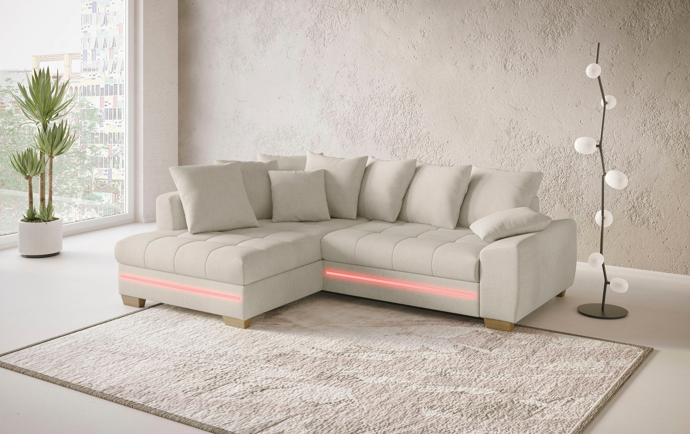Mr. Couch Ecksofa »Nikita II, L-Form«, mit RGB-LED Beleuchtung, wahlweise mit Bett, Bettkasten, Kaltschaum