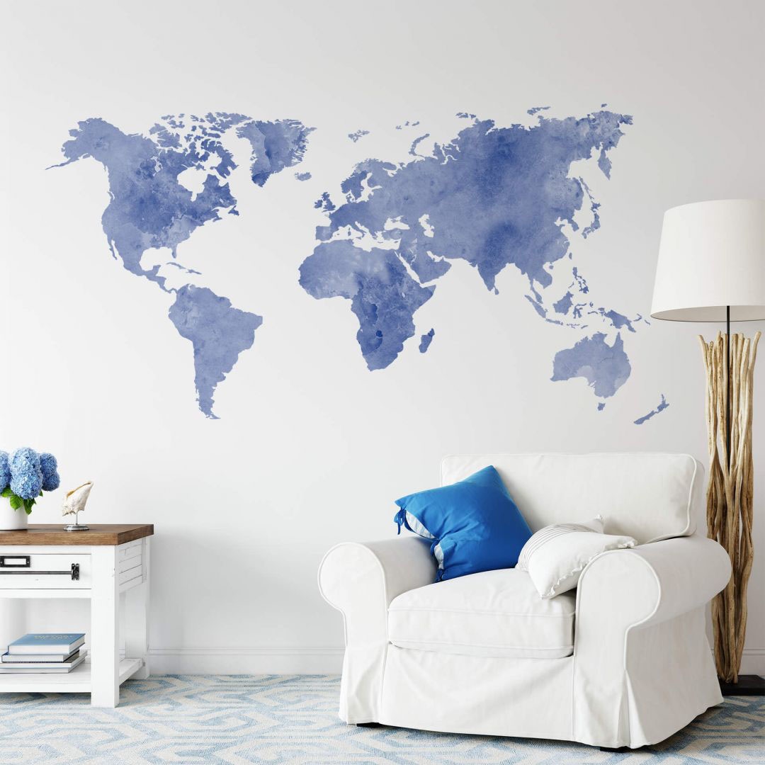 St.) Raten Weltkarte Aqua«, auf Wandtattoo bestellen (1 Wall-Art »Aquarell