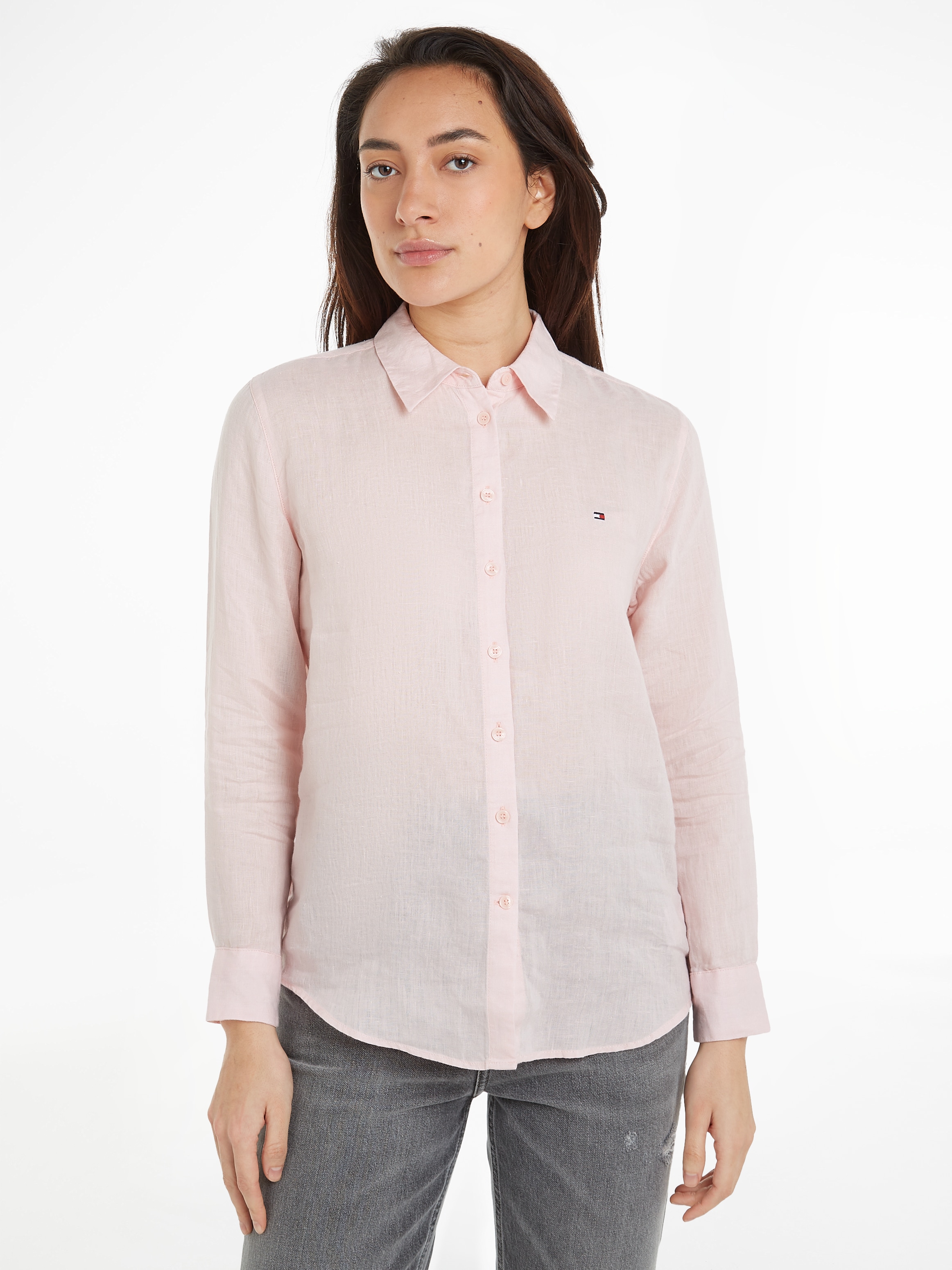 Hemdbluse »LINEN RELAXED SHIRT LS«, mit Logostickerei auf der Brust