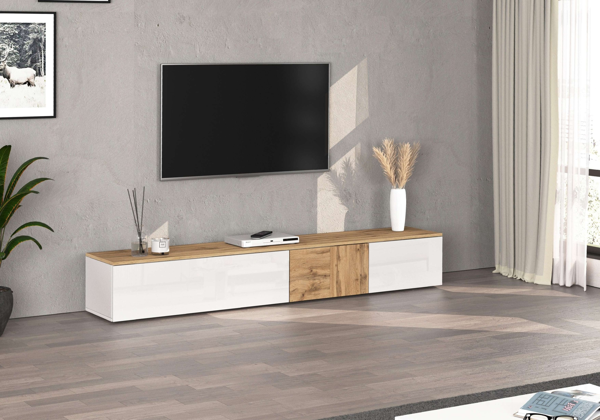 OTTO home Lowboard »ISEO, TV-Kommode,TV-Möbel,TV-Bank, 3 Fächer, Breite 200 cm« 1 Stk. tlg. stehend/hängend, 1 Klappe, 2 Türen Hochglanz lackiert, Made in Italy