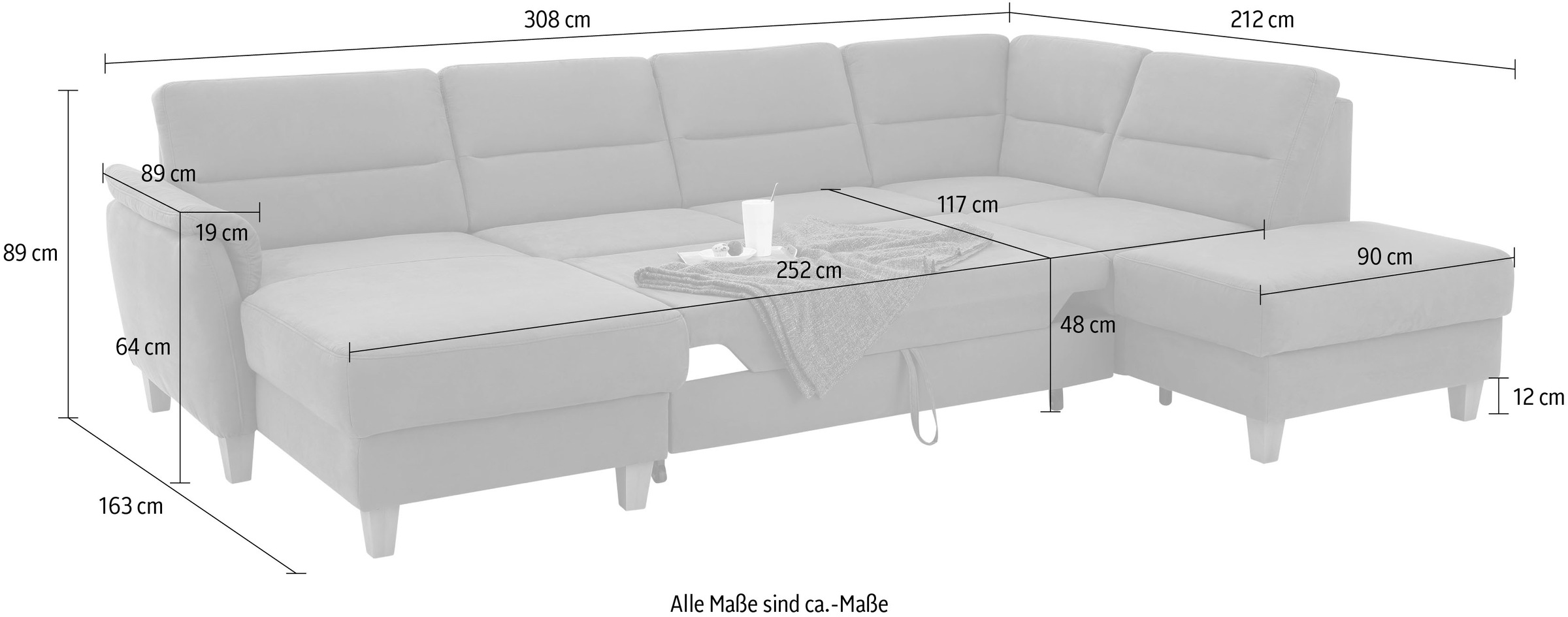 Home affaire Wohnlandschaft »Palmera U-Form«, Federkern, wahlweise mit Bettfunktion und mit/ohne Stauraum