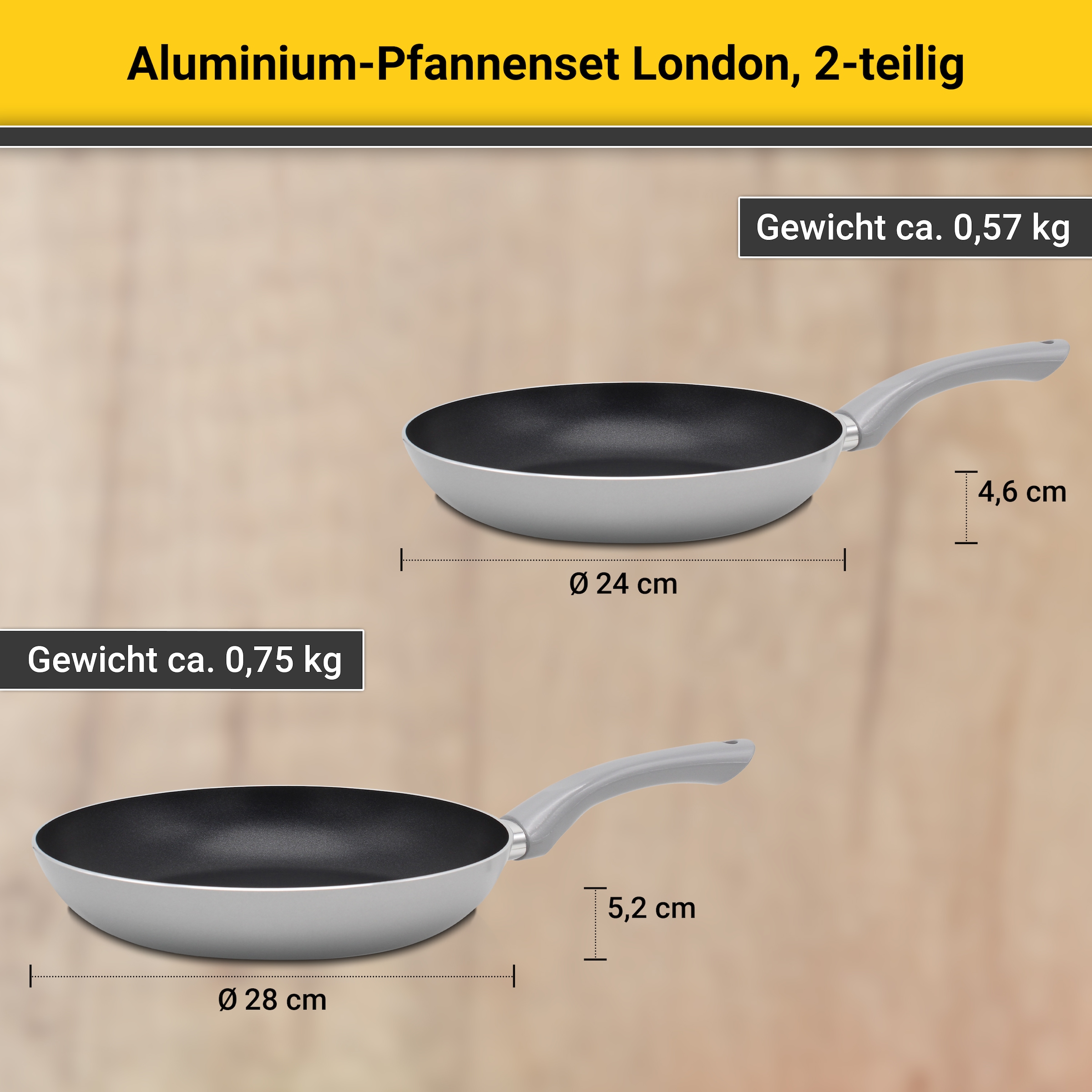 Krüger Pfannen-Set »London« Aluminium Set, 2 Stk. tlg. Ø 24/28 cm, Induktion