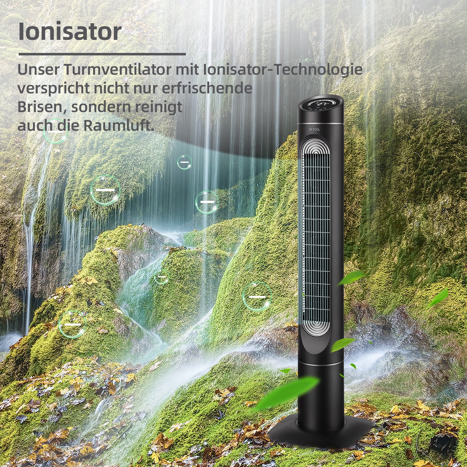 be cool Turmventilator »Turmventilator 127cm mit Display BC50TFWTS schwarz/weiß«, Temperaturanzeige, Ionisator