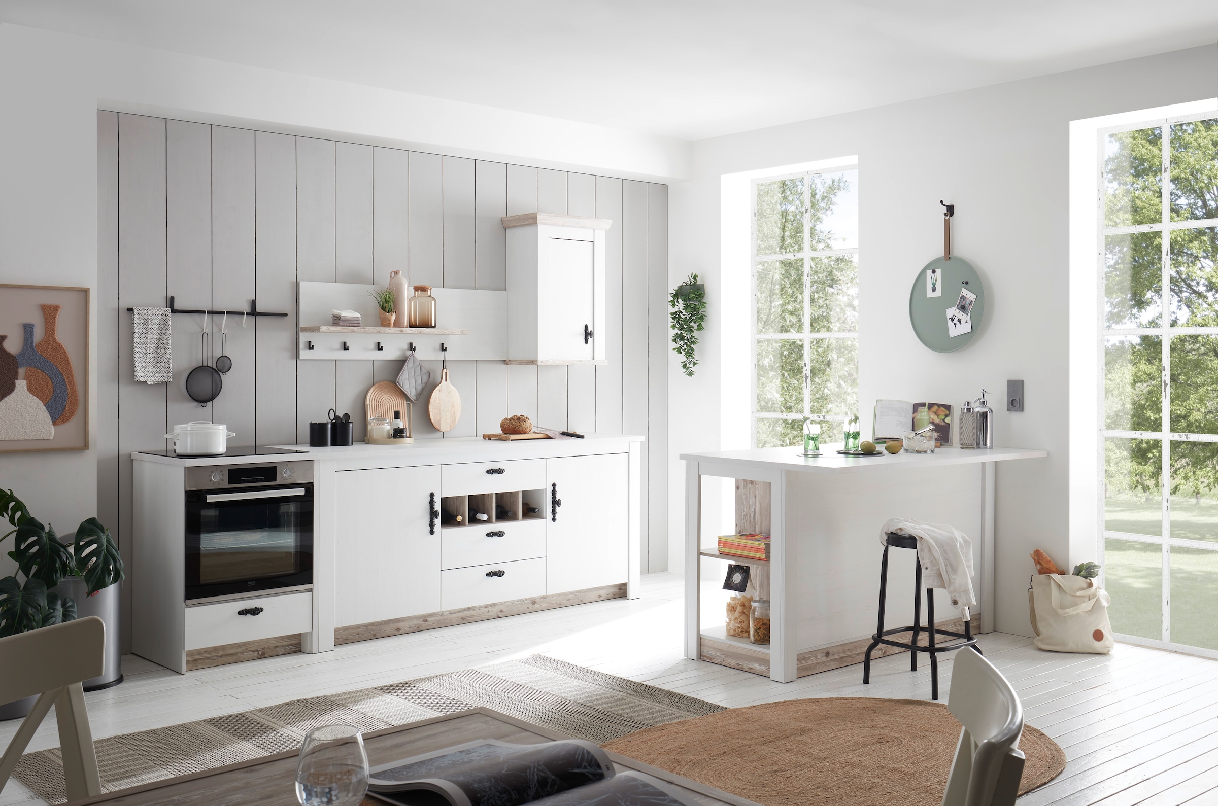 Home affaire Kücheninsel »Florenz, Küchenblock in Pinie Weiß, Kochinsel, Küchenarbeitsblock«, Breite 161 cm, mit verschnörkeltem Metallgriff, Arbeitshöhe 92 cm
