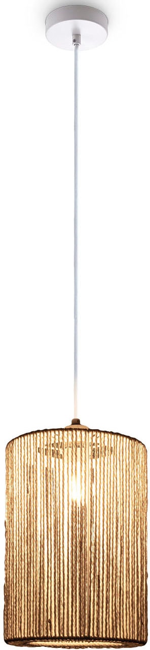 Paco Home Pendelleuchte »Hugo Ricarda« E27 Wohnzimmer Esszimmer Rattan Optik Boho Lampenschirm Papier Rund