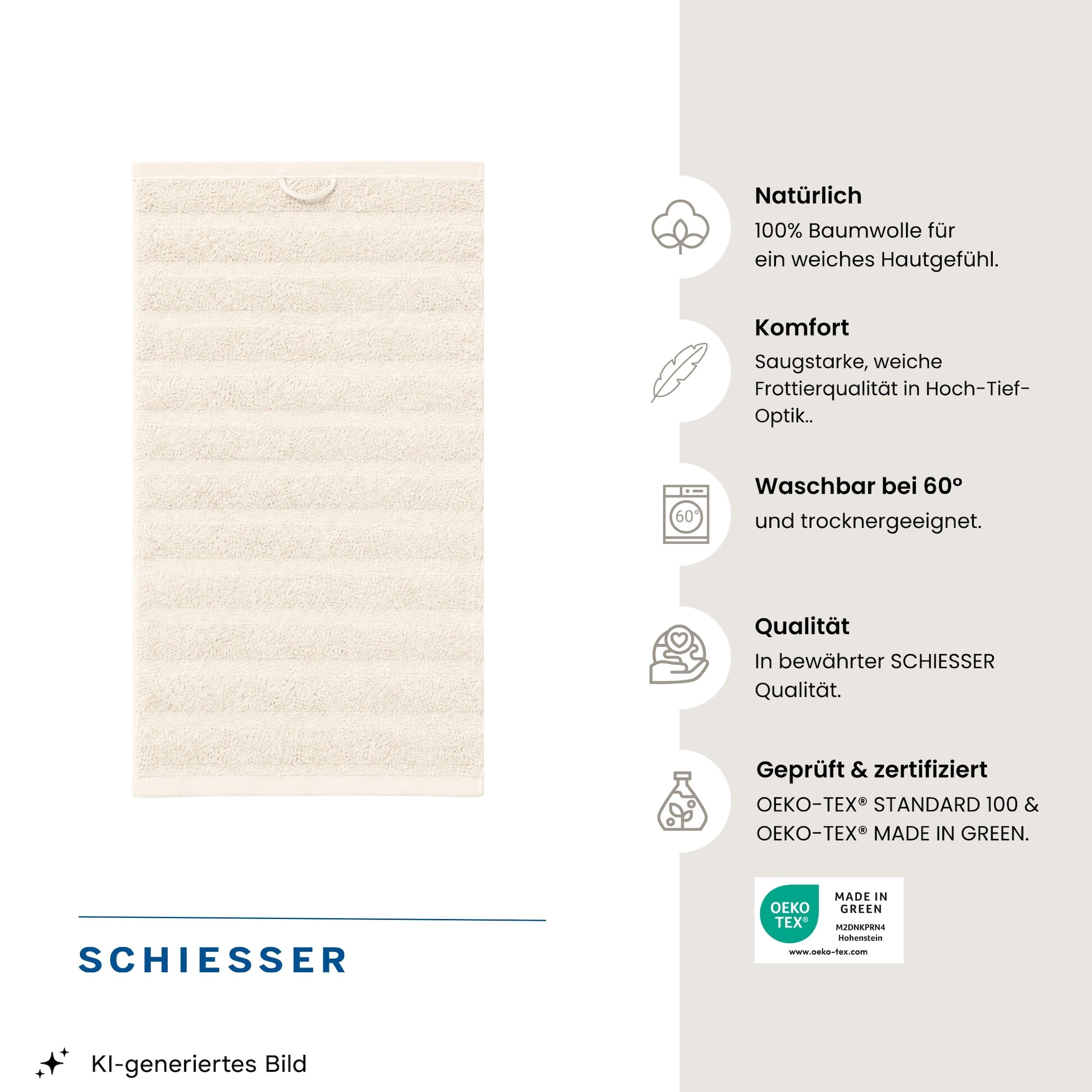 Schiesser Handtücher »Neapel aus 100% Baumwolle mit eleganter Hoch-Tief-Optik« OEKO-TEX® MADE IN GREEN