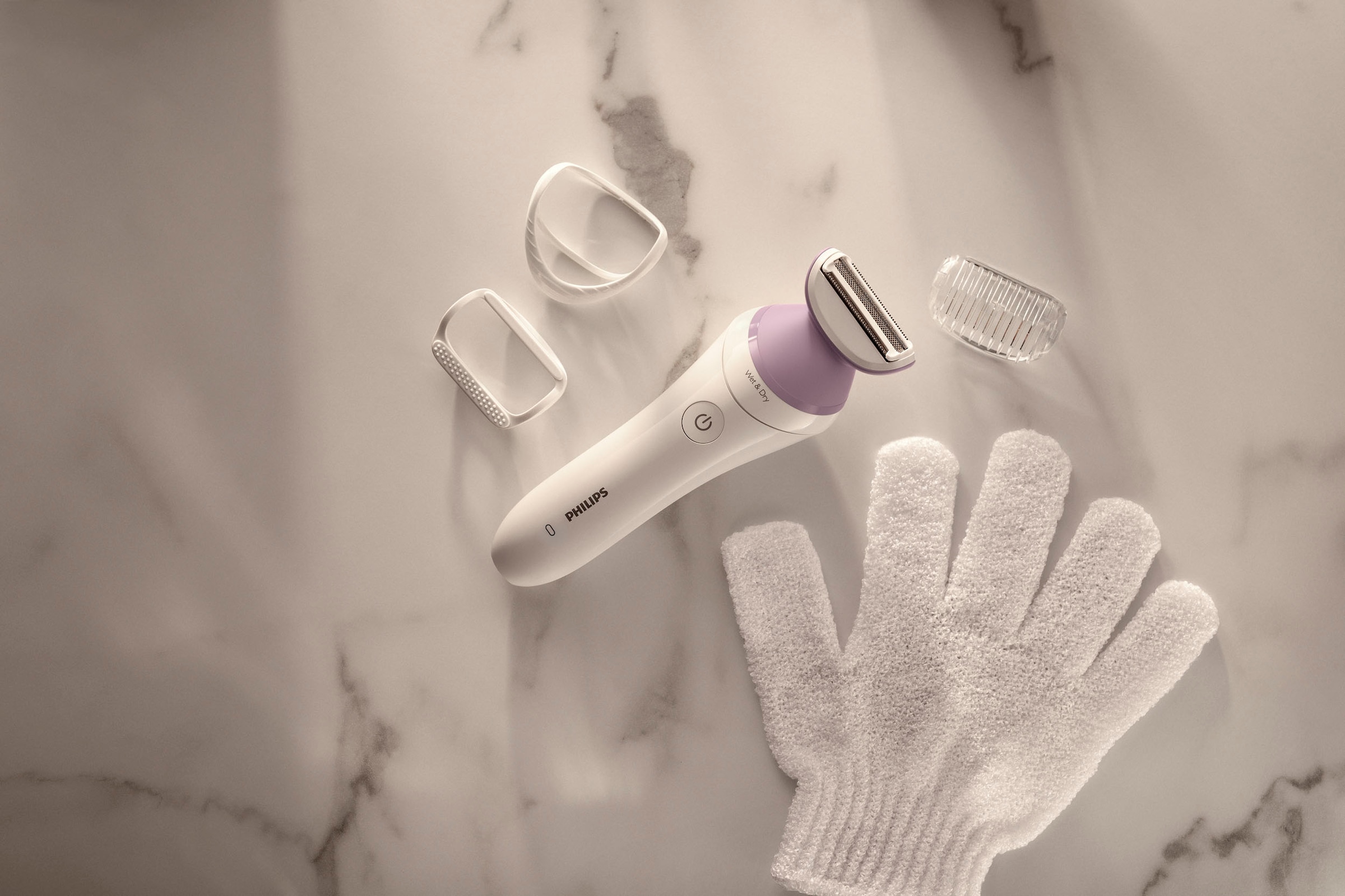 Philips Elektrokörperrasierer »SatinShave Prestige Series 6000 BRL136/00«, 3 St. Aufsätze, nass oder trocken, inkl. Handschuh