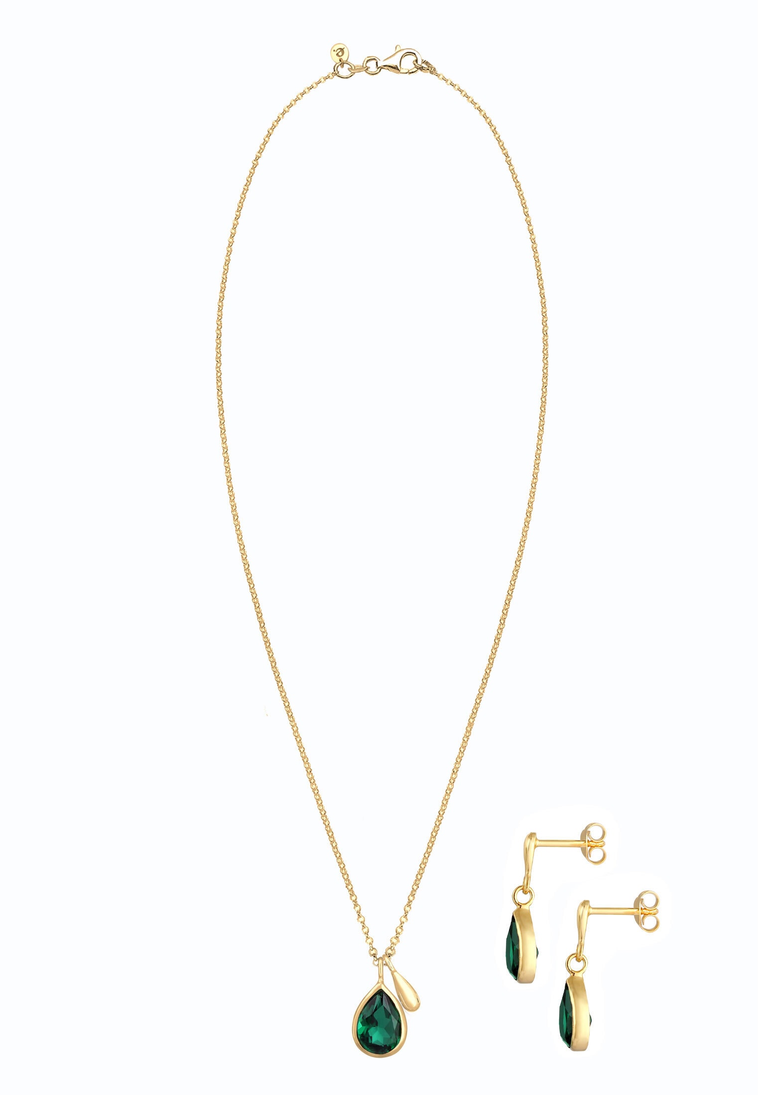 Elli Premium Ohrring und Ketten Set »Schmuckset Kette Ohrringe Torpfen Quarz Grün 925 Silber«