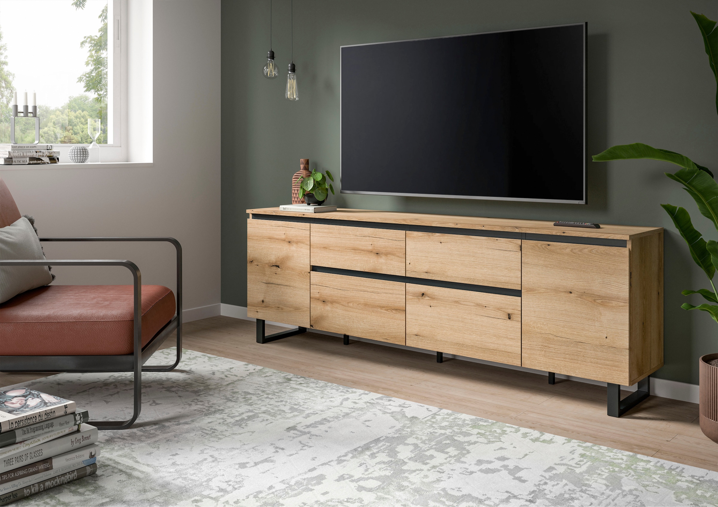 Home affaire Lowboard »TOMA, 188cm breit, Metall-Kufen-Fuß, 2 Türen, 2 Schubkästen,2 Klappen« TV-Lowboard, Mediaschrank, Mediaboard, TV-Schrank, Schrank, Board