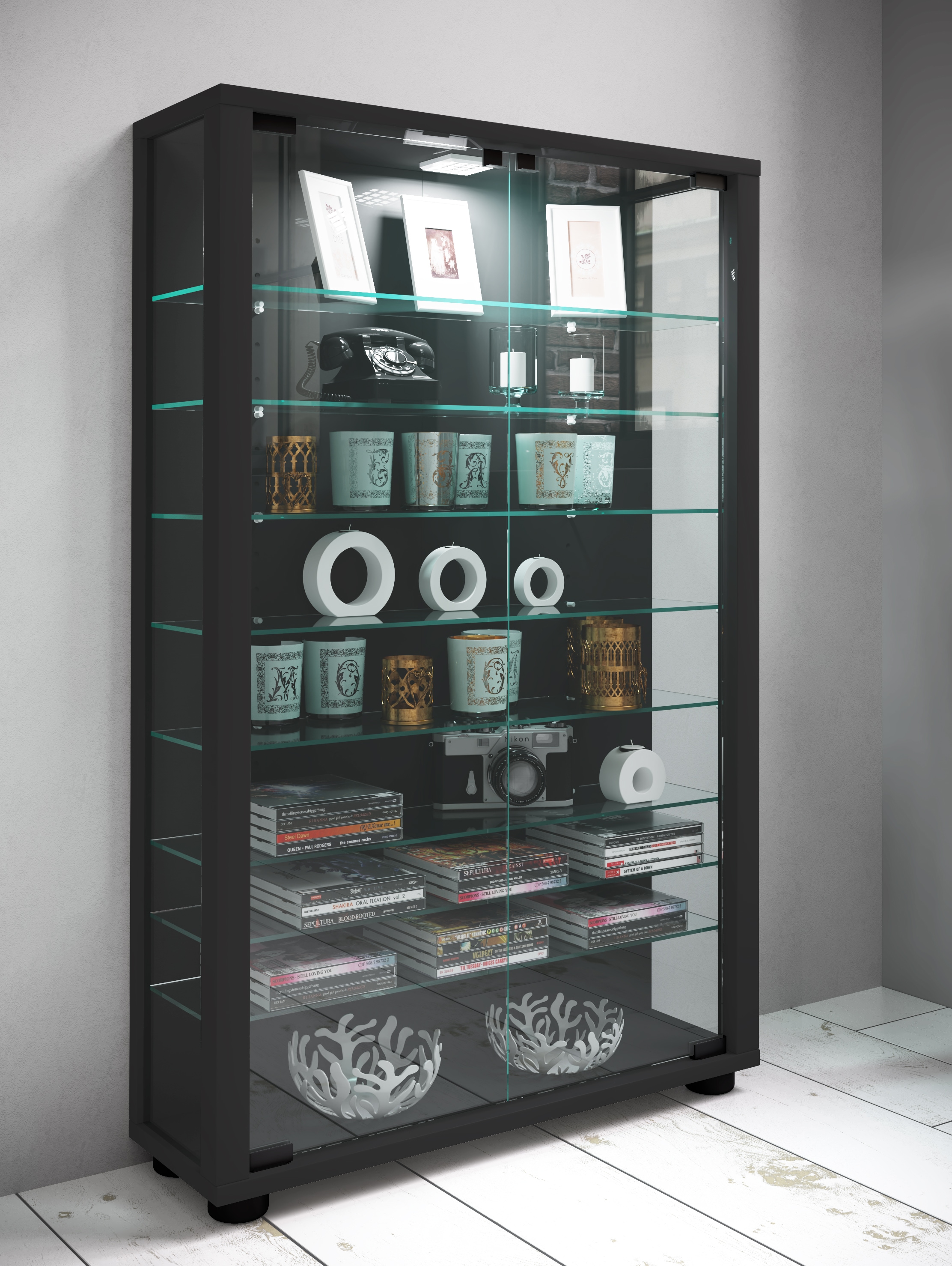 VCM Standvitrine »Holz Glas Stand Vitrine Sammelvitrine Lumo Mini«