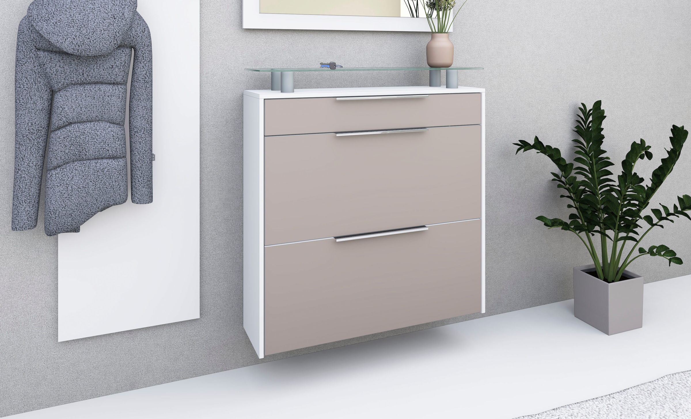 borchardt Möbel Schuhschrank »Oliva«, Breite 89 cm, hängend, mit 2 Doppeltrommel und 1 Schubkasten