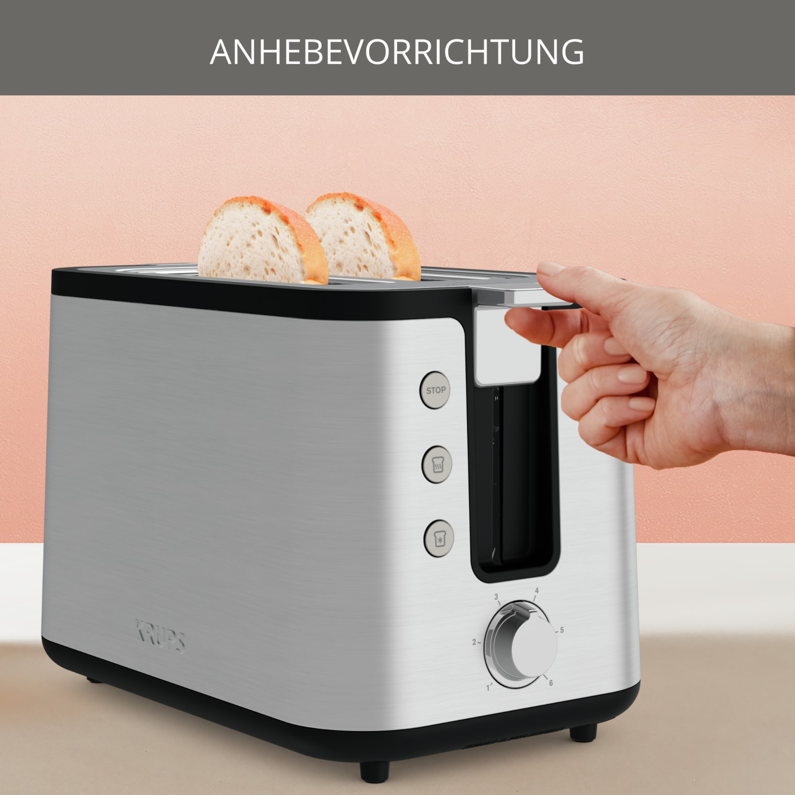 Krups Toaster »KH442D Control Line, 6 Bräunungsstufen, herausnehmbare Krümelschublade« 2 kurze Schlitze für 2 Scheiben 850 W integrierter Gebäck- und Brötchenwärmer, Anhebefunktion