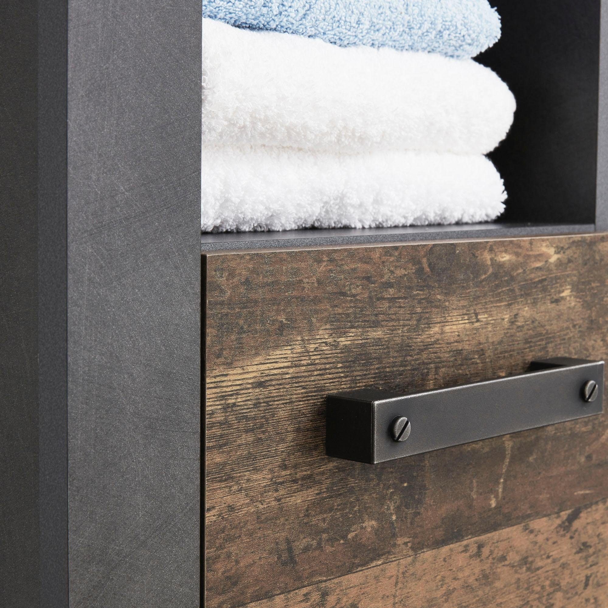INOSIGN Hochschrank »Ilana«, Badschrank im modernen Industrial Style - Maße (B/T/H) 36/31/184 cm