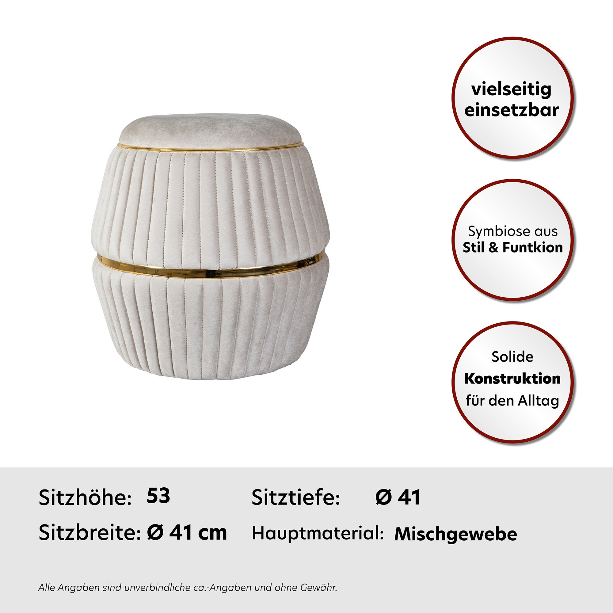Kayoom Sitzhocker »Hocker Doric, trendiger Look, ästhetische Farbgebung, schöne Steppung«, (1 St.), komfortabel, hochqualitativ, pflegeleicht, in vielen Räumen zuhause