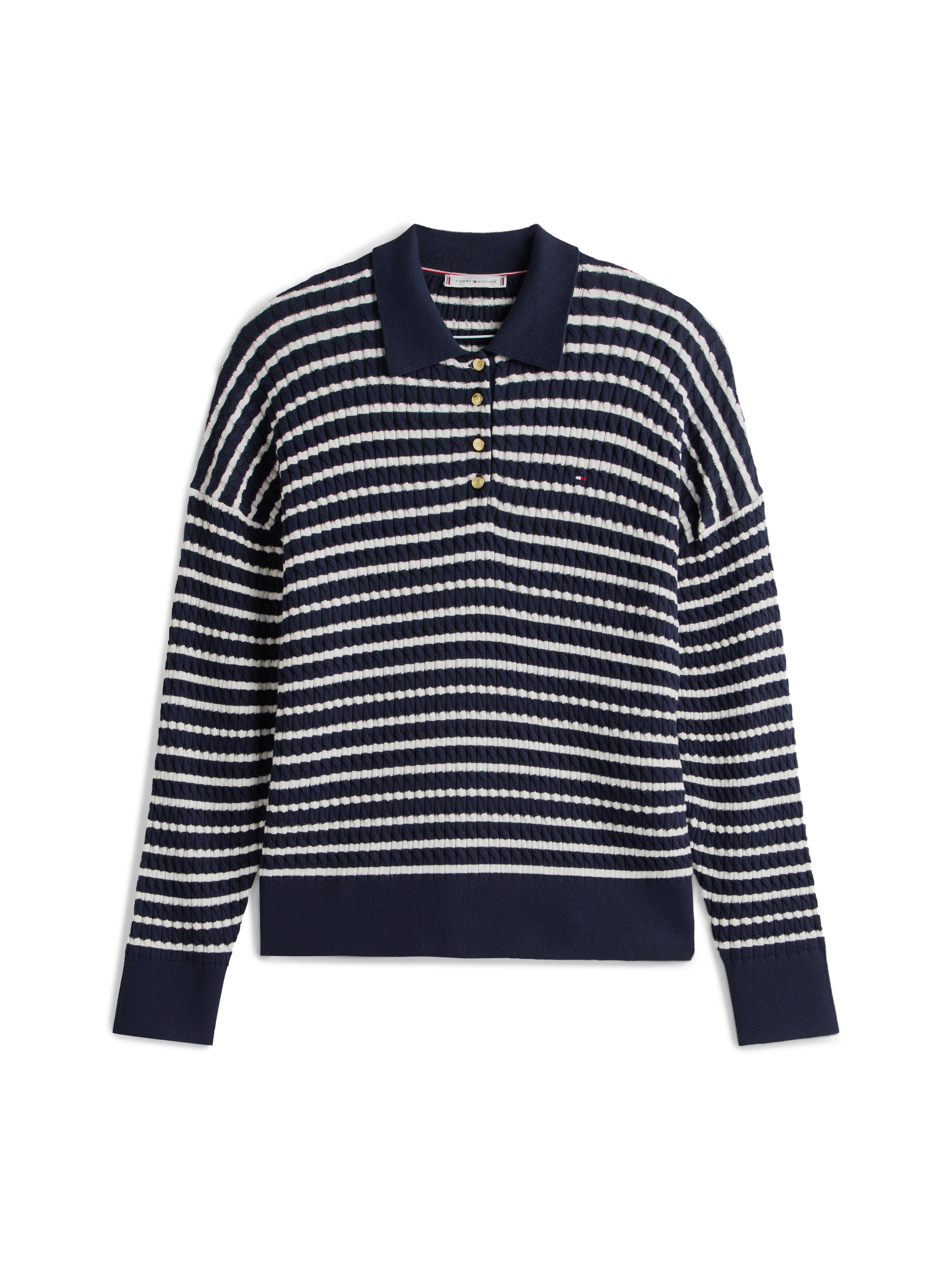 Tommy Hilfiger Curve Polokragenpullover »CRV CO CABLE FINE GG RLX POLO« in großen Größen, mit Zopfmuster