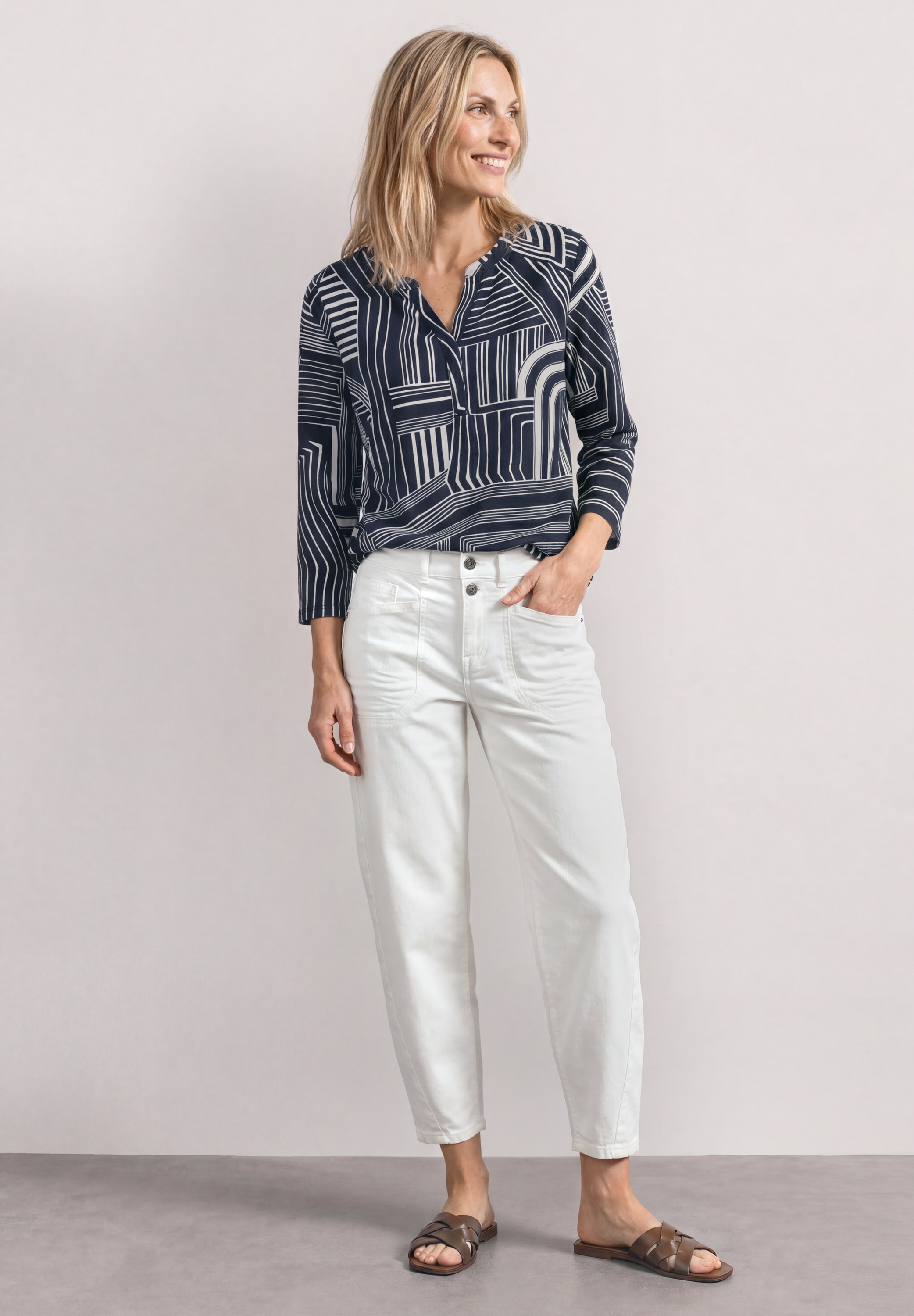 STREET ONE 3/4-Arm-Shirt Sommershirt mit Split Neck und Print