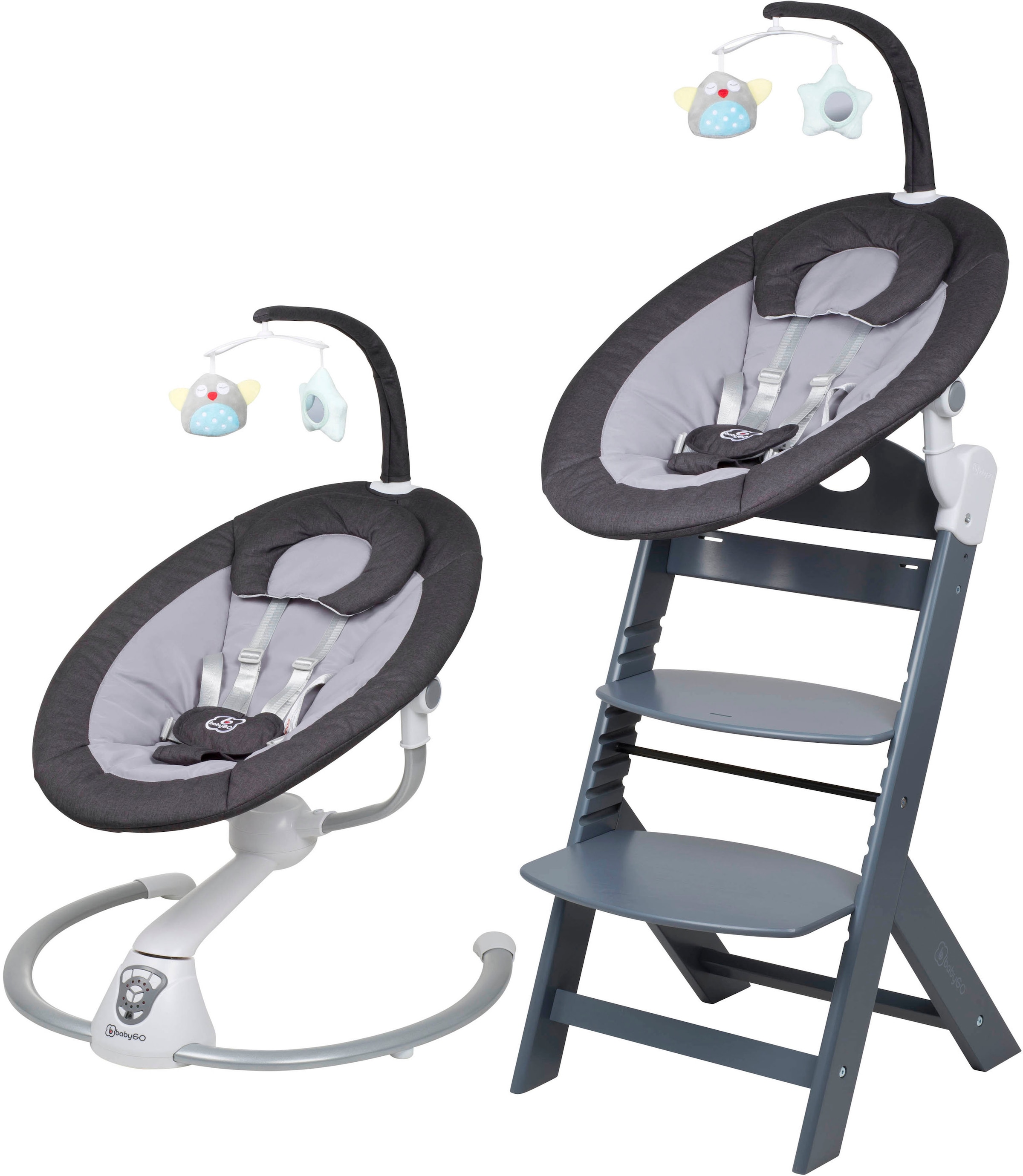 Hochstuhl »Family Homey Set, grau/dunkelgrau«, mit elektrischer Babywippe inkl....