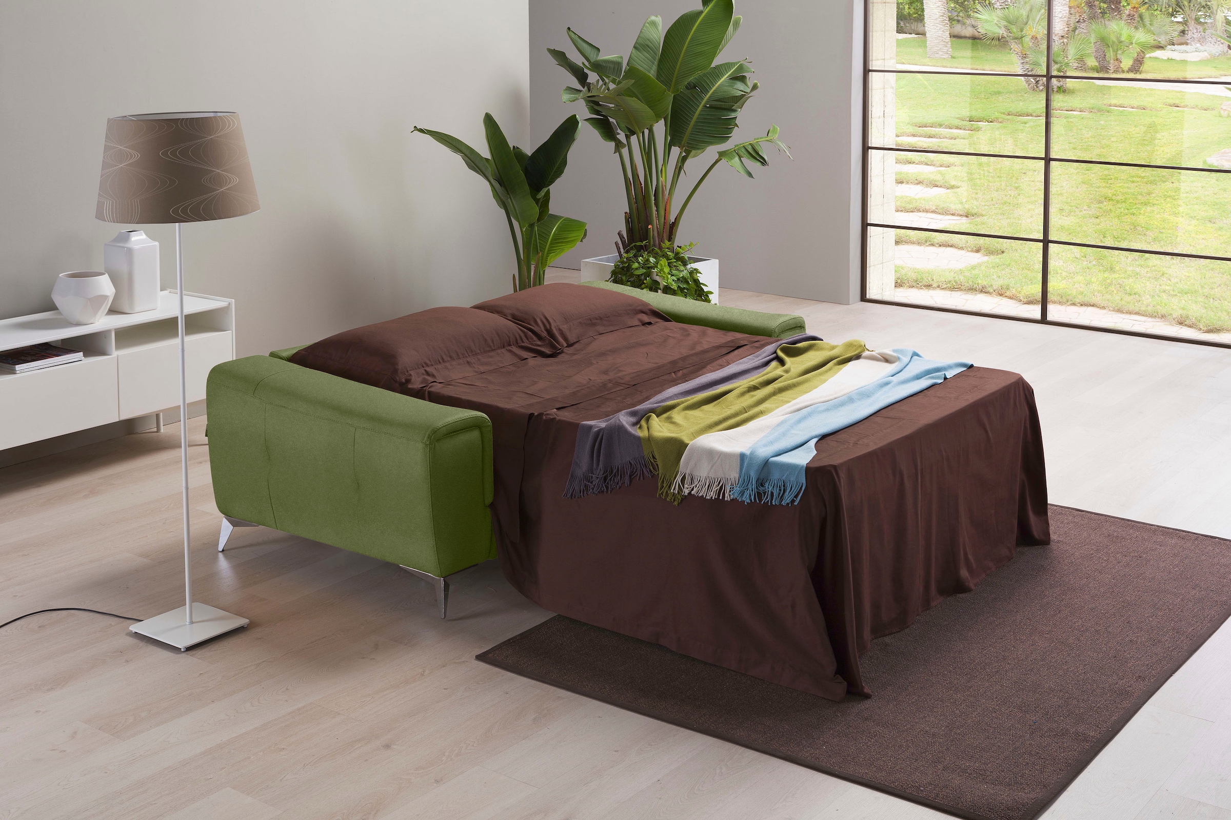 Egoitaliano Schlafsofa »Francine, Designsofa, Loungesofa mit Dauerschlaffunktion, Bettfunktion«, hochwertiger Metallbettrahmen & Matratze, Kopfteil manuell verstellbar